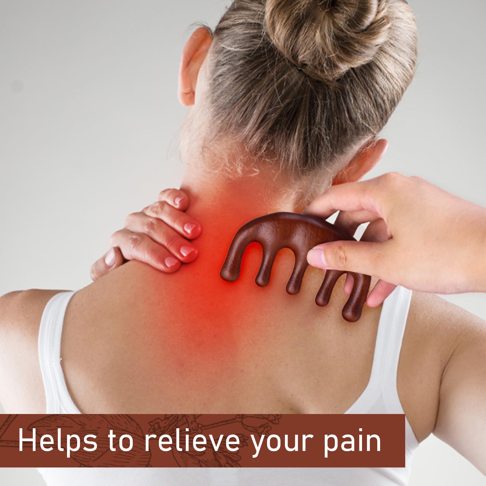 Amaxiu Sandalwood Head Massage Comb - Wide Tooth Scalp Stimulator Gua Sha Comb for Men & Women (Style-A) - Medaid International