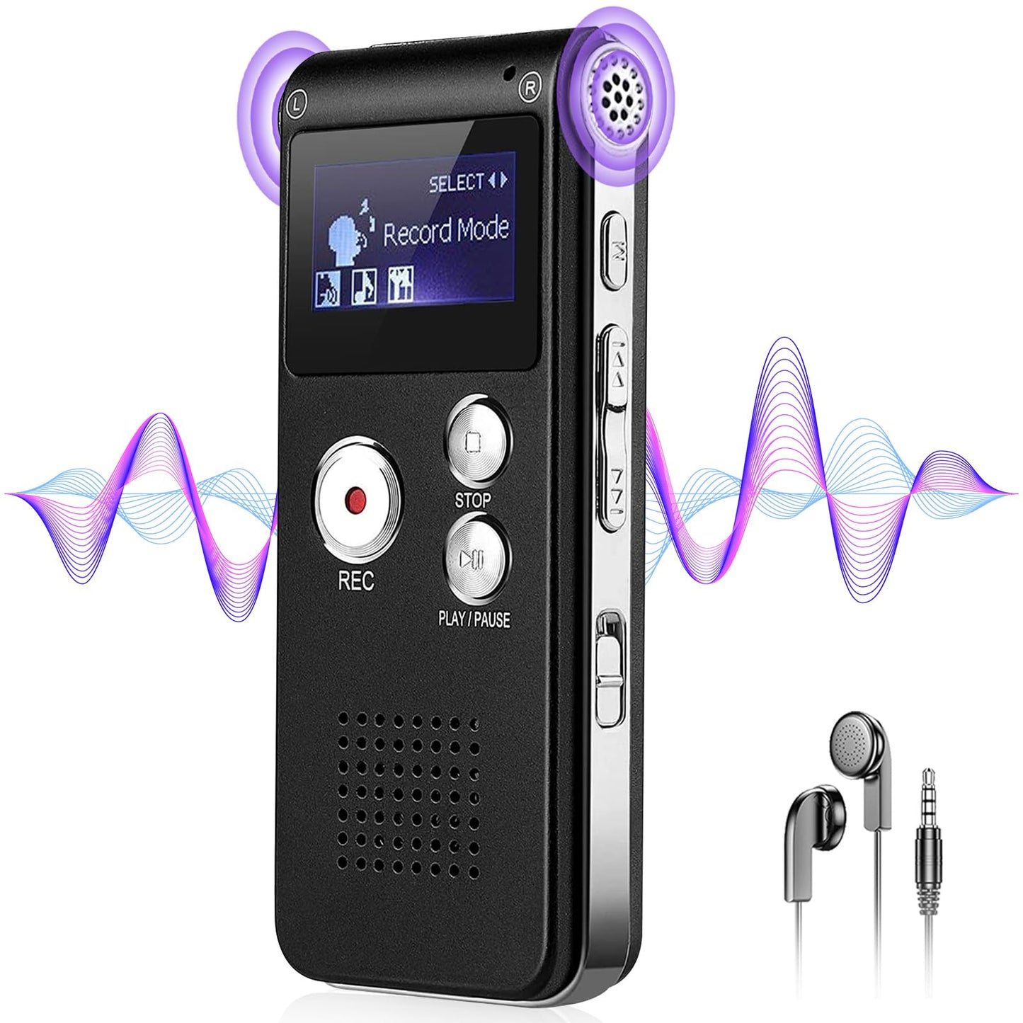 64GB Voice Recorder with Noise Reduction, 4800 Hours ZIPCIDE Dictaphone Voice Activated Recorder with Playback for Lectures Meetings, 1536Kbps Smart Audio Sound Tape Recording Device with Password - Medaid International