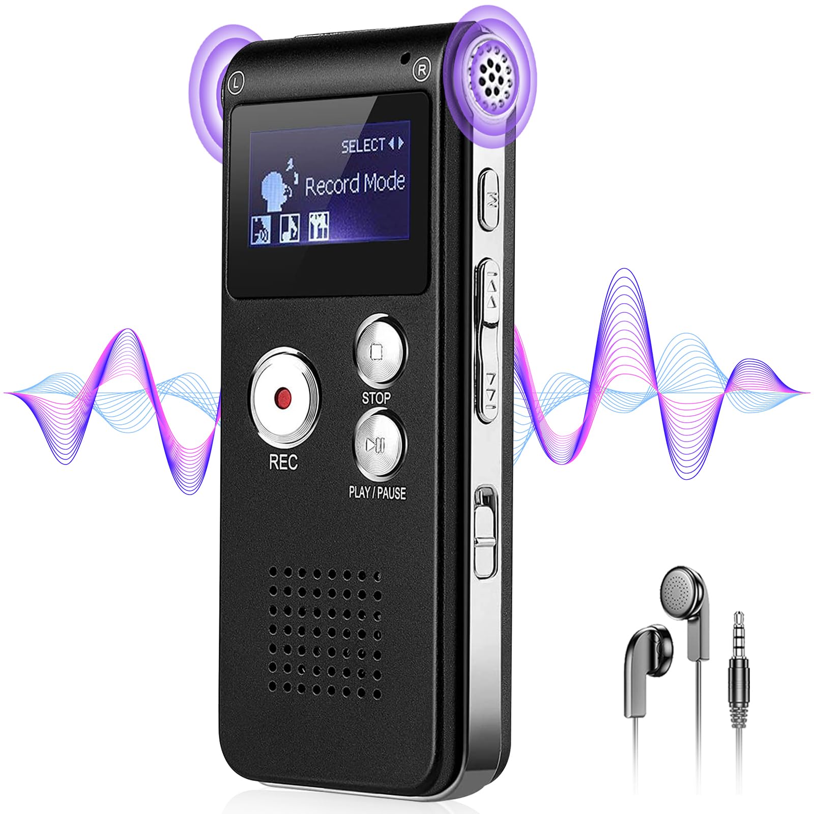 64GB Voice Recorder with Noise Reduction, 4800 Hours ZIPCIDE Dictaphone Voice Activated Recorder with Playback for Lectures Meetings, 1536Kbps Smart Audio Sound Tape Recording Device with Password - Medaid International