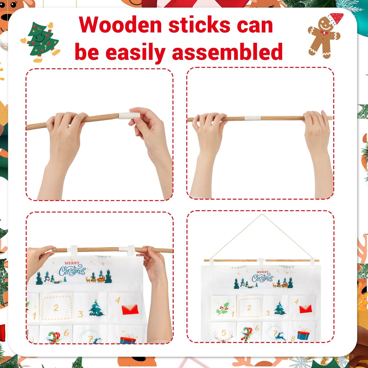 HOWAF 2025 Christmas Advent Calendar (Countdown to Christmas), 24 Days Mystery Christmas Countdown Calendar with 24 Pockets for Xmas Holiday Home Wall Decoration, White Gold Xmas Calendars - Medaid International