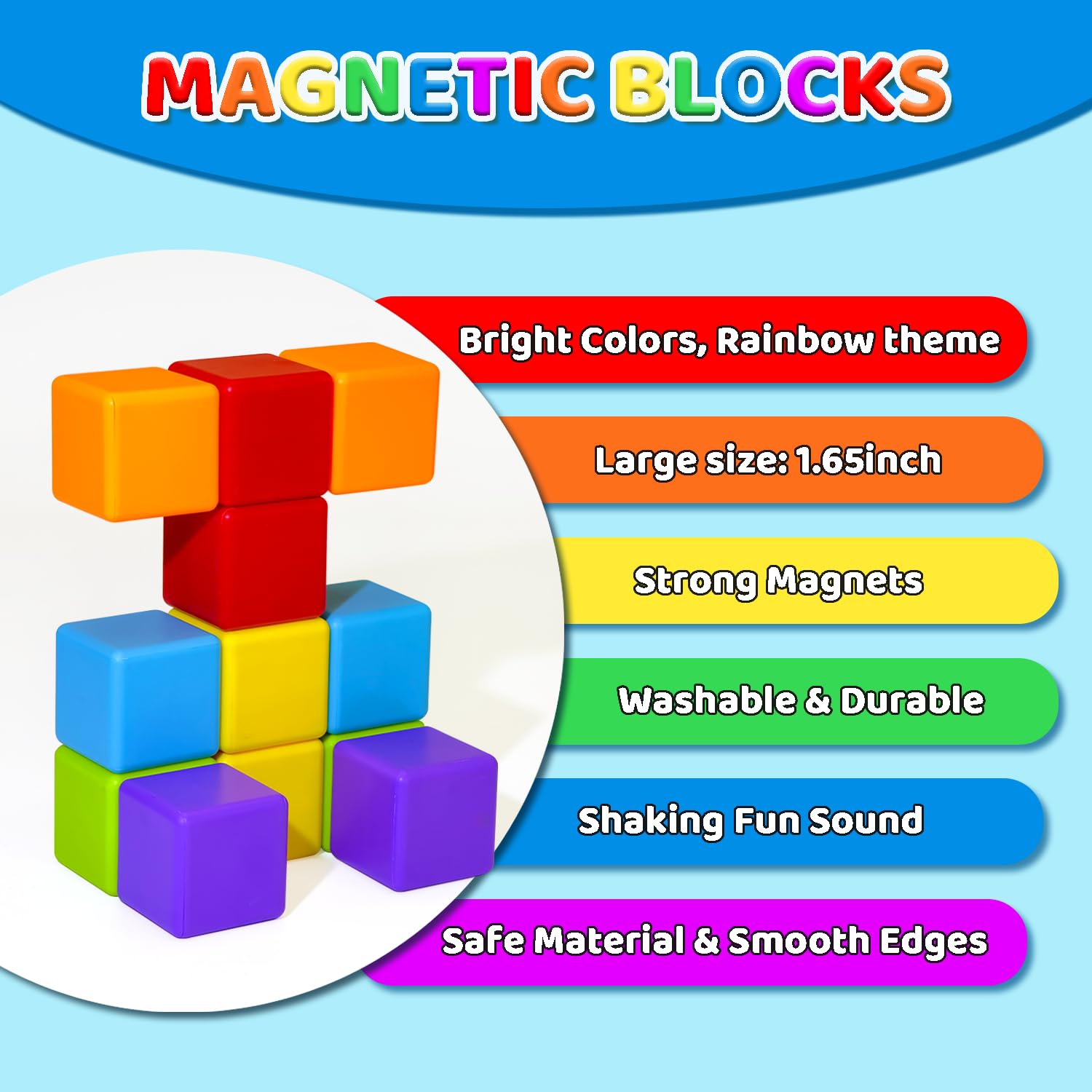Magnetic Building Blocks Large, 1.65 inch Magnetic Stacking Cubes for Toddlers, Sensory & Montessori Toys for Boys & Girls 1 2 3 Years Old (12 PCS) - Medaid International