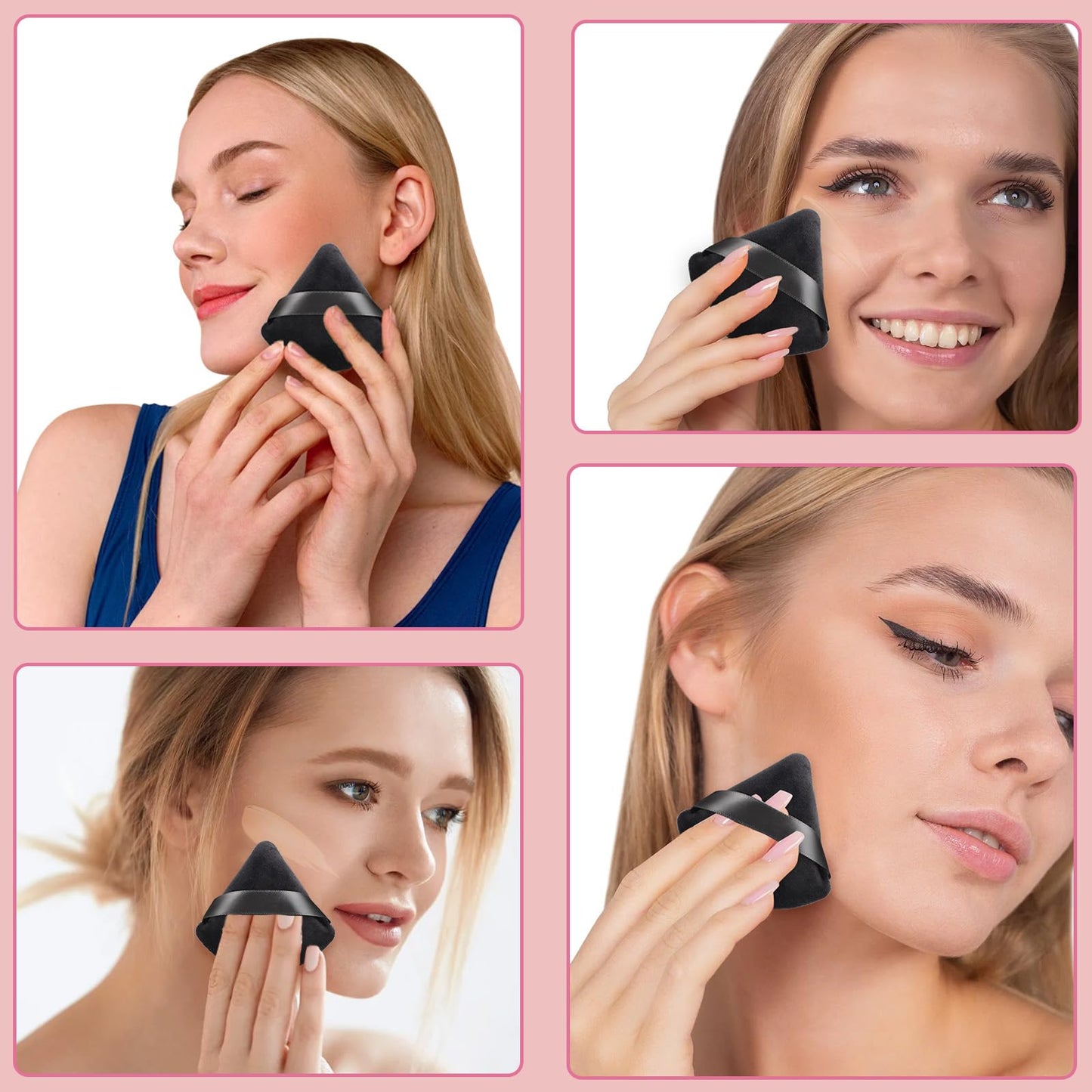 6 Pcs Triangle Powder Puff, Black Face Soft Makeup Puff, Velour Makeup Sponge Beauty Blender for Loose Powder - Medaid International