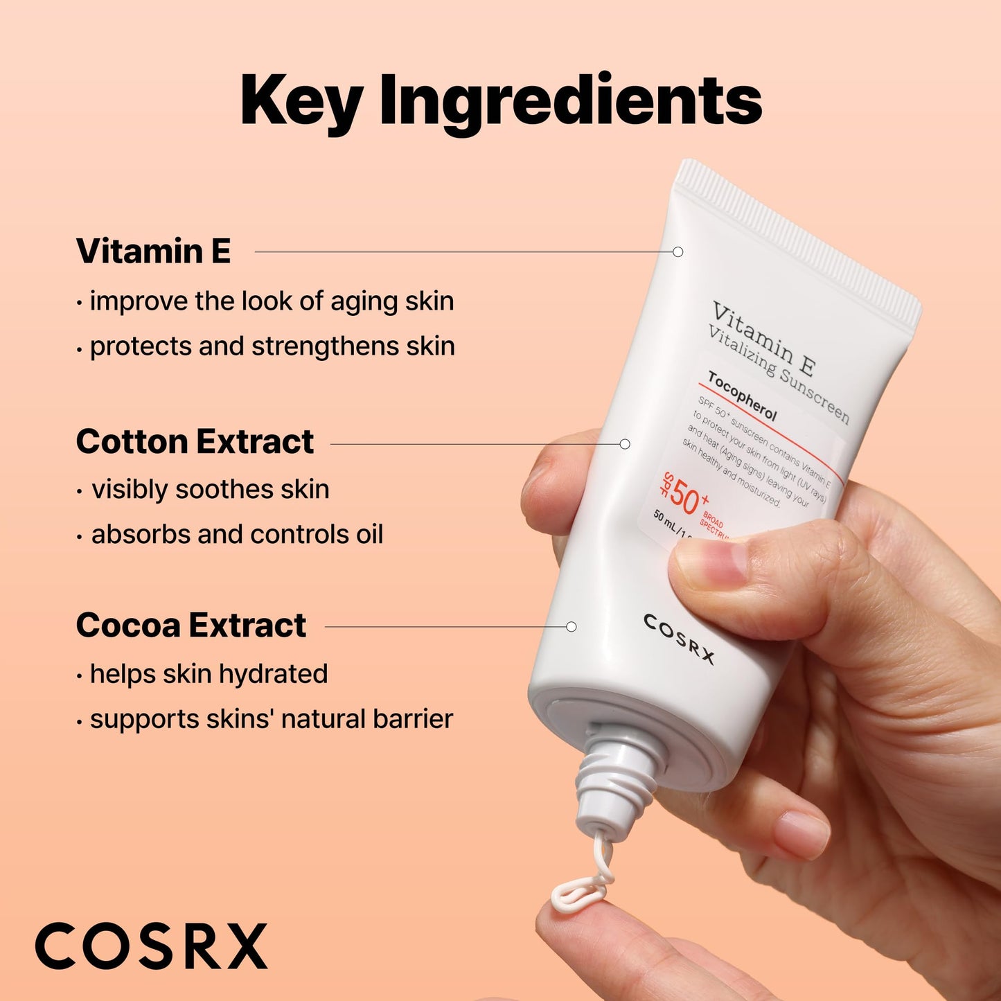 COSRX Vitamin E Vitalizing Face Sunscreen SPF 50, 1.69 fl oz, SPF Moisturizer, Lightweight under Makeup, Summer Travel Essentials, Korean Skin Care, Korean Sunscreen for Face, Stocking Stuffers - Medaid International