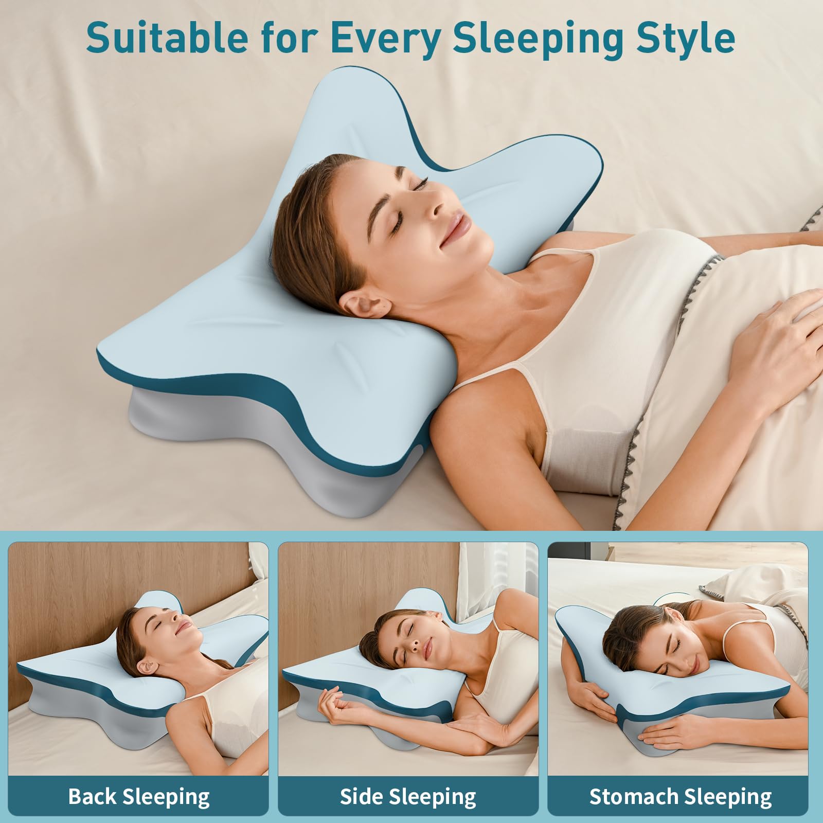 Cervical Pillow for Neck Pain Relief - Ergonomic Neck Pillow for Sleeping Contour Memory Foam Pillows with Cooling Pillowcase, Orthopedic Bed Pillow for Side Back Stomach Sleepers - Medaid International