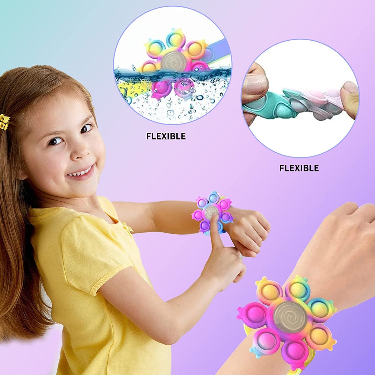 Fidget Pop Toy Spinner Bracelet,Wearable Push Poping Bubble Sensory Toys Stress Relief Finger Press Silicone Wristband for Kids - Medaid International
