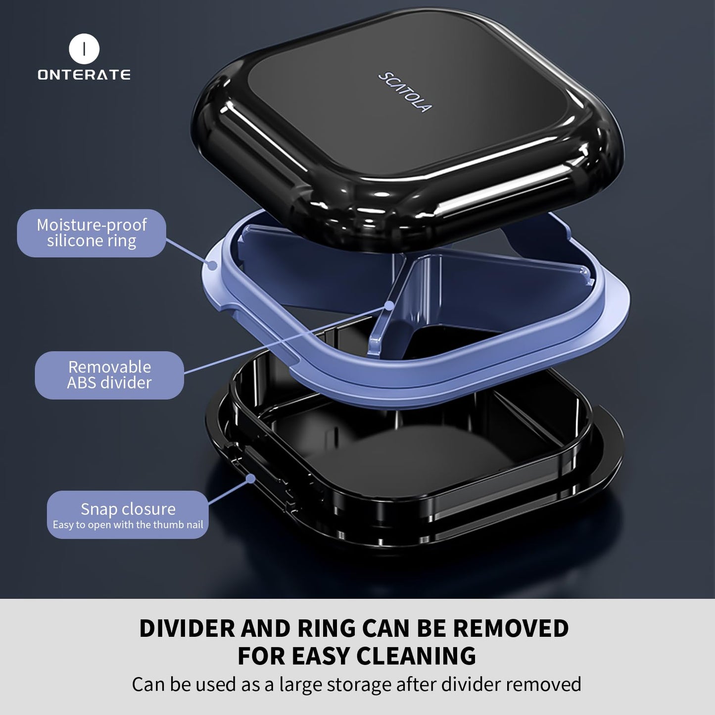 ONTERATE Small Pill Case, Travel Pill Box, Portable Pill Organizer, Pill Container for Pocket 4 Compartments, Daily Compact Travel Medicine Holder for Vitamins Medication (Blue) - Medaid International