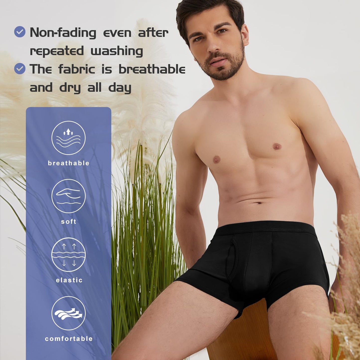 BAMBOO COOL Mens Underwear Trunks for Man Soft Waistband Open-fly Support Briefs(3 or 4 pack) - Medaid International