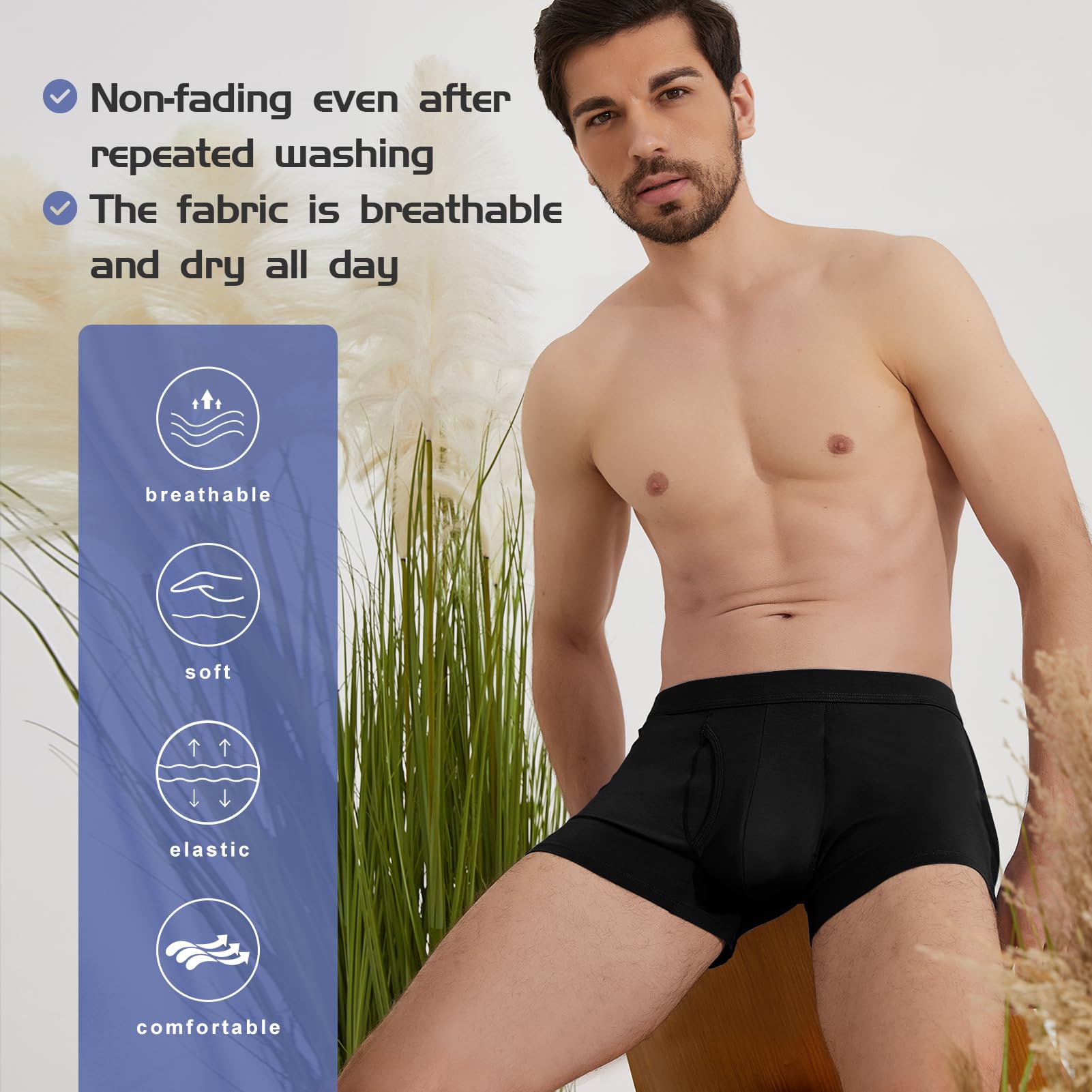 BAMBOO COOL Mens Underwear Trunks for Man Soft Waistband Open-fly Support Briefs(3 or 4 pack) - Medaid International