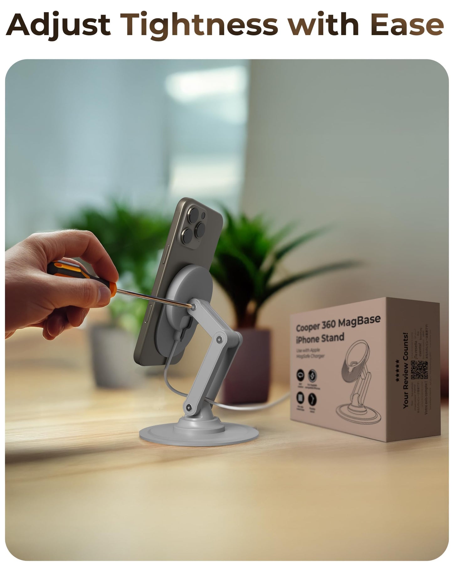 COOPER 360 MagBase, Stand for Apple MagSafe Charger (Not Included) MagSafe Charger Stand for iPhone 17 Pro Max, iPhone 16, 15,14,13,12, AirPods Charging, Standby Mode, 360° Rotation (Space Grey) - Medaid International