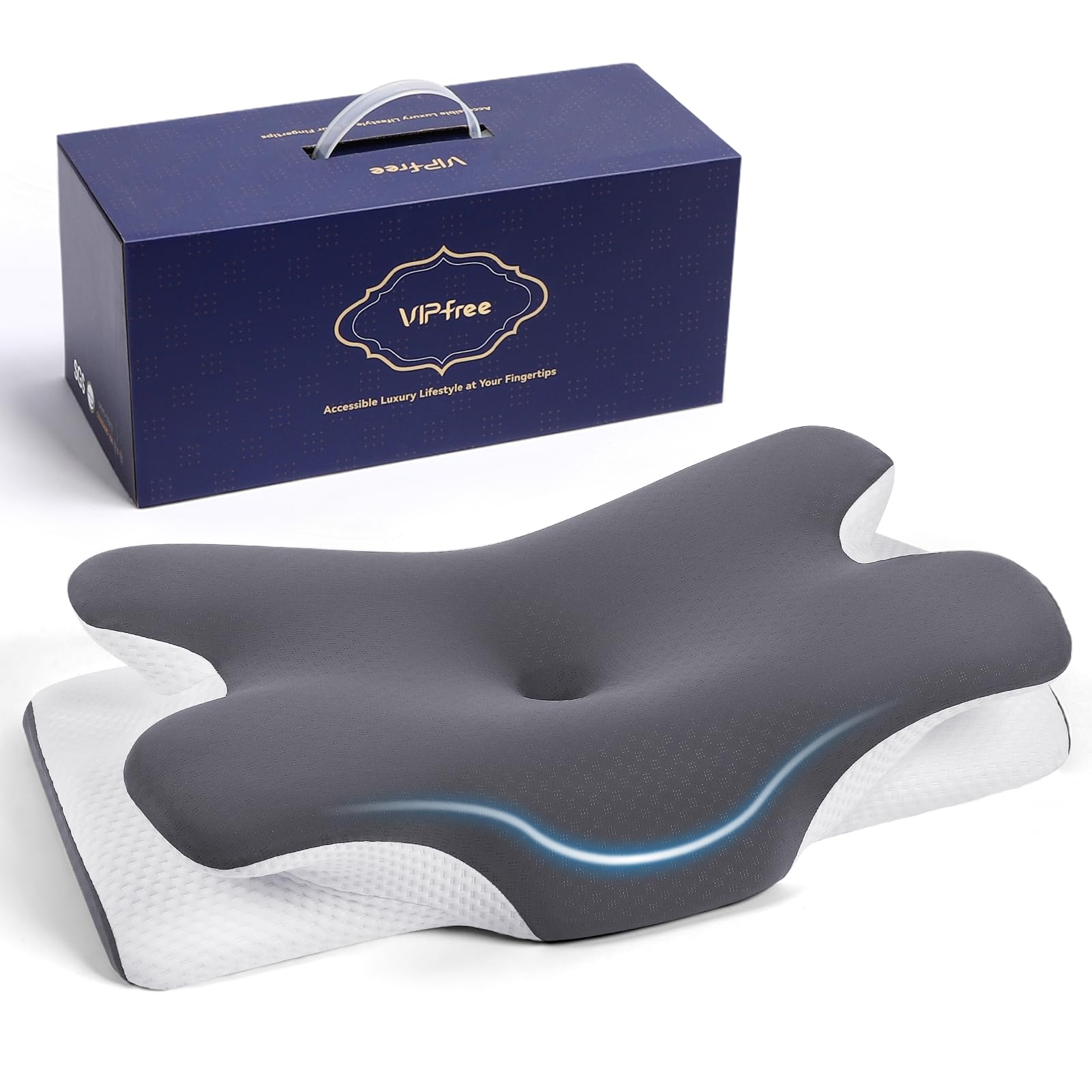 Vipfree Cervical Cooling Ergonomic Pillow, Adjustable Ergonomic Memory Foam Pillow, Cervical Support & Relieves Neck and Shoulder Pain, Orthopedic Pillow for All Sleep Positions - Medaid International