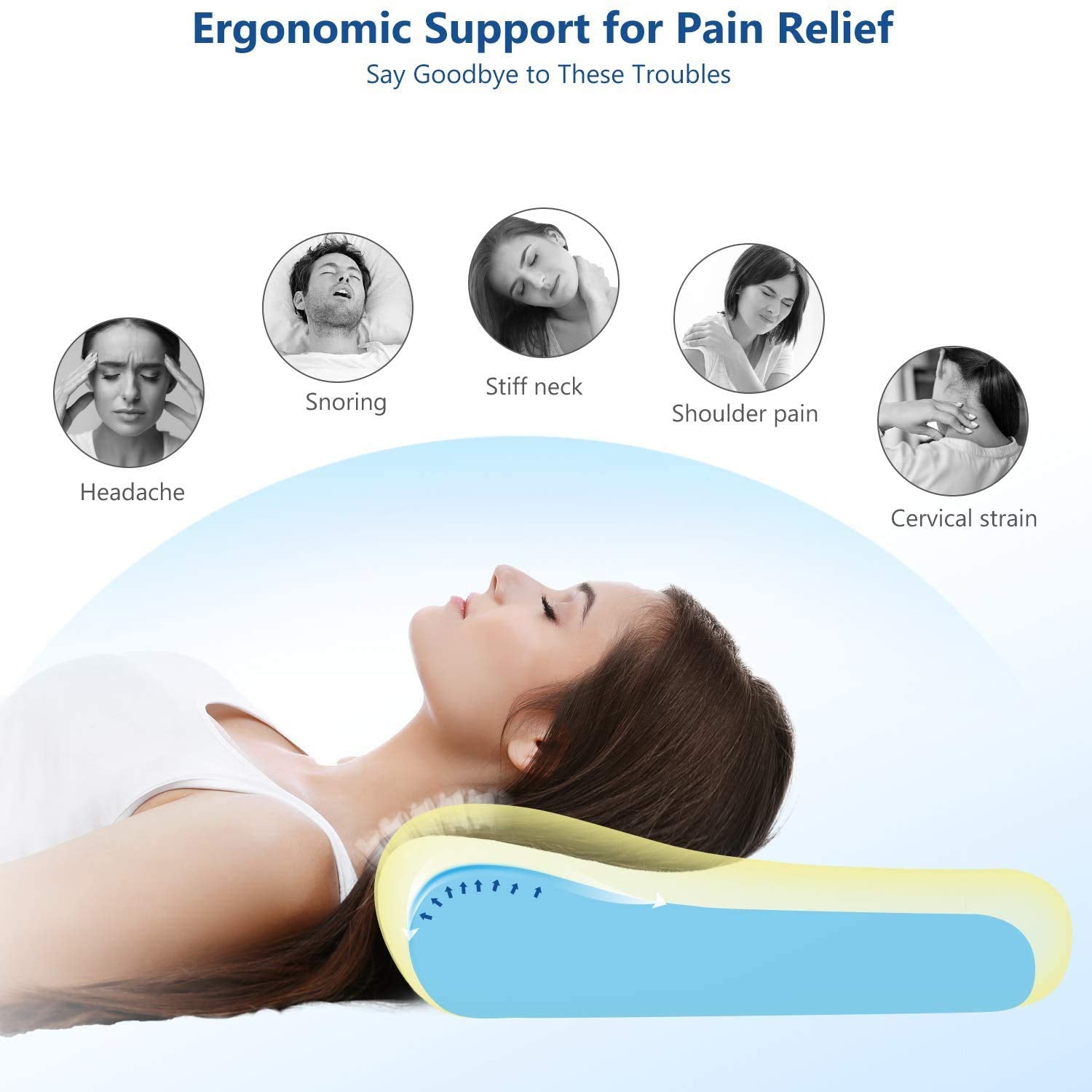 ZAMAT Memory Foam Pillow for Neck Pain Relief, Adjustable Orthopedic Ergonomic Cervical Pillow for Sleeping with Washable Cover, Bed Pillows for Side, Back, Stomach Sleepers - Medaid International