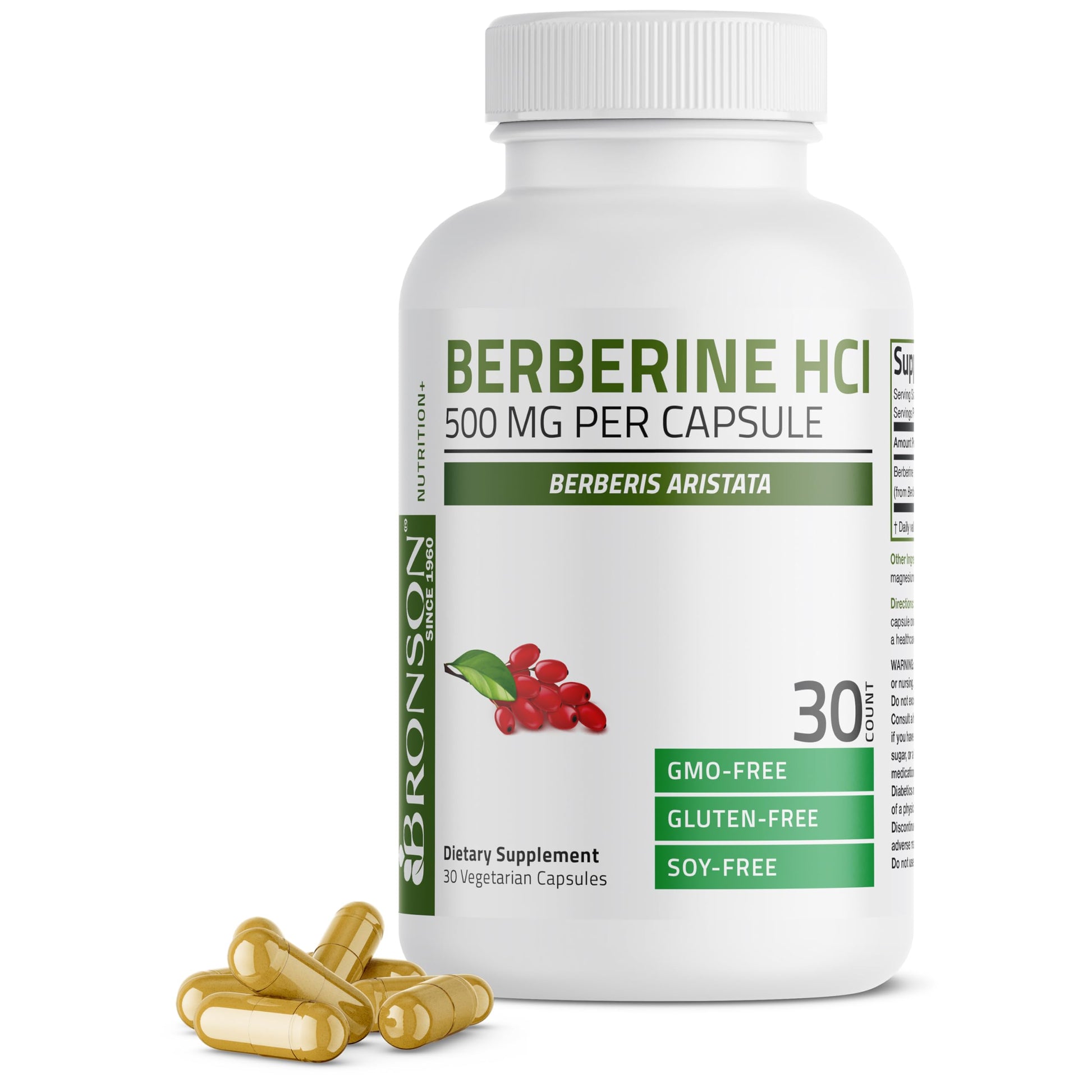 Bronson Berberine As Berberine HCI Berberis Aristata 500mg Per Vegetarian Capsule Non-GMO, 30 Vegetarian Capsules - Medaid International