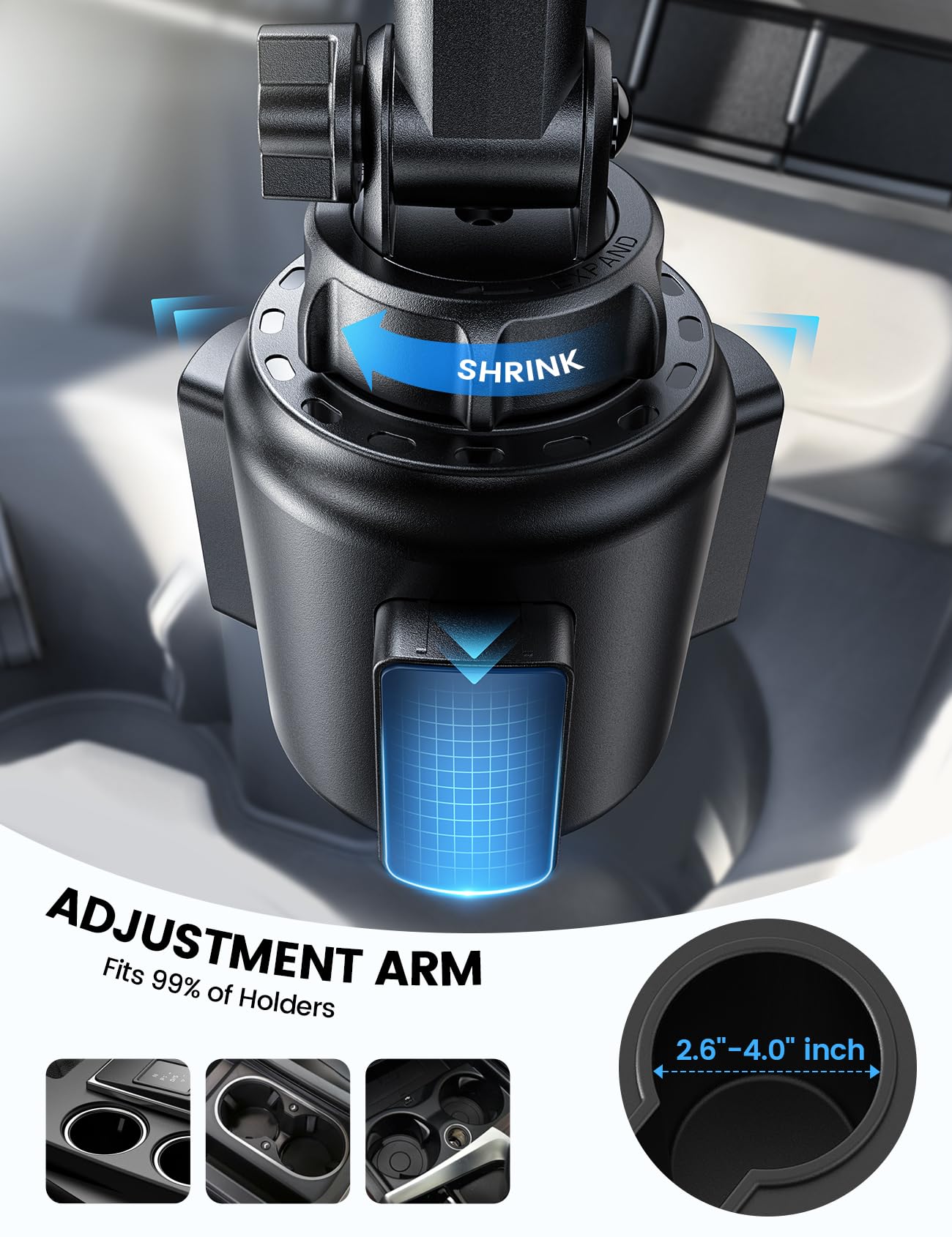 Lamicall Cup Phone Holders for Your Car, [Thick Cases Friendly] Universal Adjustable Car Cell Phone Mount for Truck Golf Cart iPhone 17 16 Galaxy S25 Ultra and All 4"-7" Smartphones - Medaid International