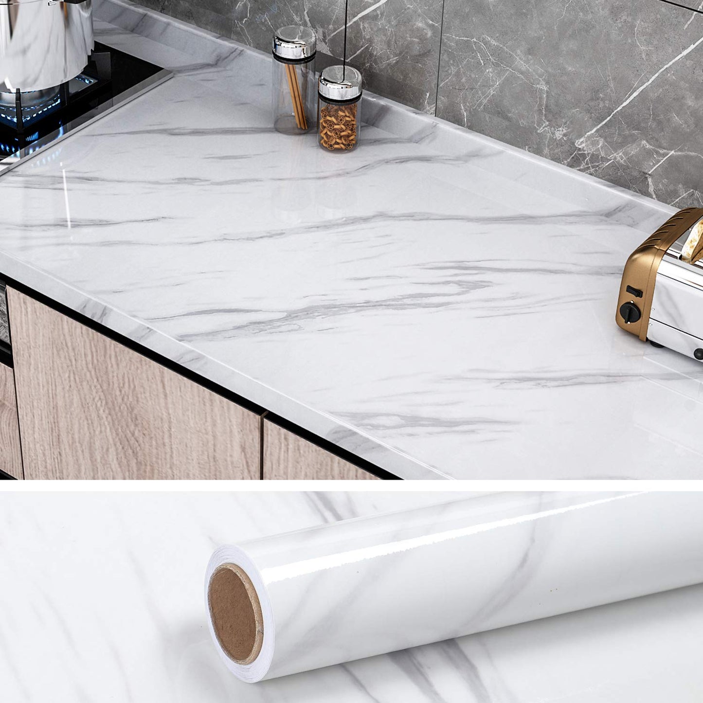 VEELIKE White Marble Contact Paper for Countertops Contact Paper for Cabinets Countert Top Covers Peel and Stick Wallpaper Removable Waterproof Vinyl Self Adhesive Wall Paper for Bedroom 118"X15.7" - Medaid International