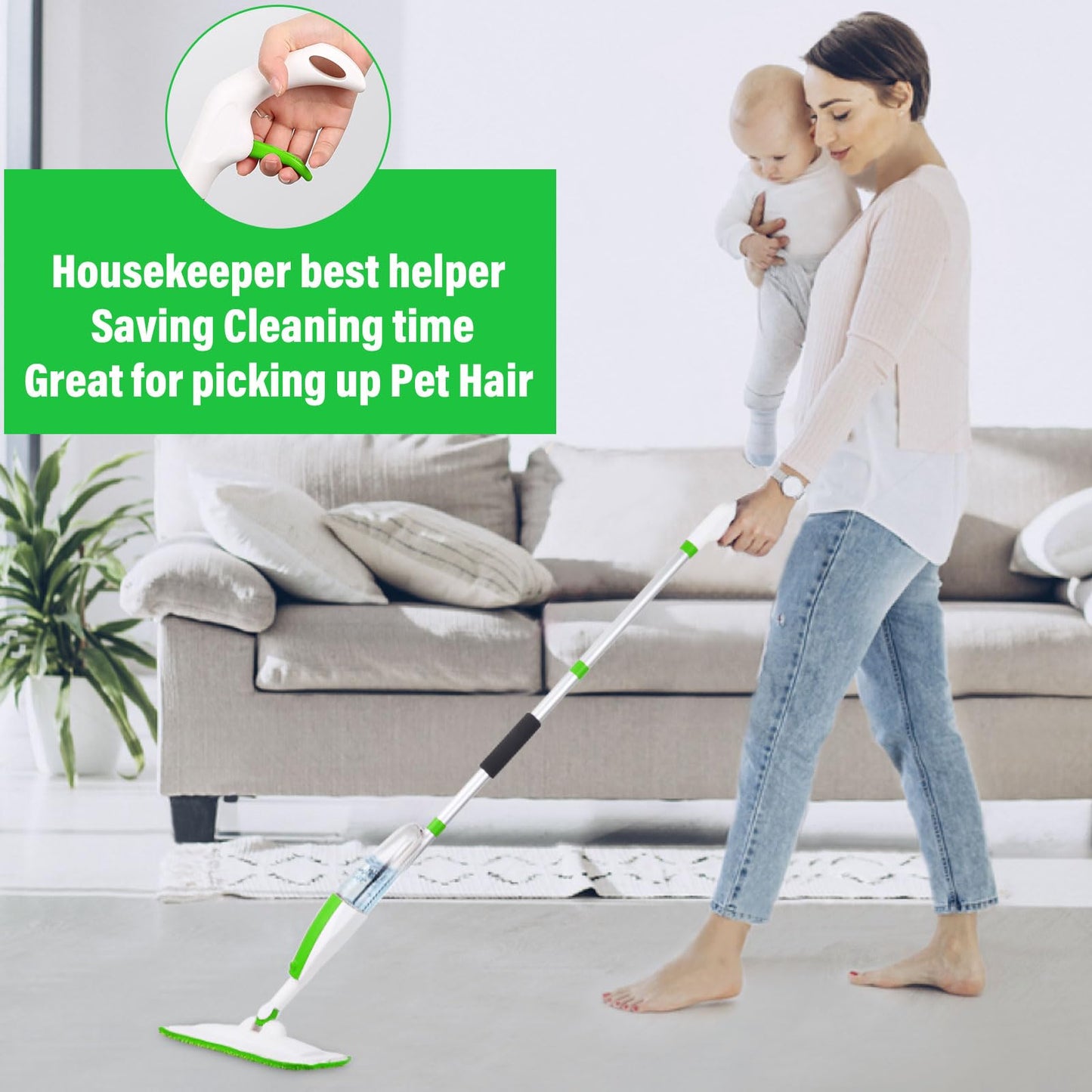 Mops for Floor Cleaning Wet Spray Mop with 14 oz Refillable Bottle and 3 Washable Microfiber Pads Home or Commercial Use Dry Wet Flat Mop for Hardwood Laminate Wood Ceramic - Medaid International