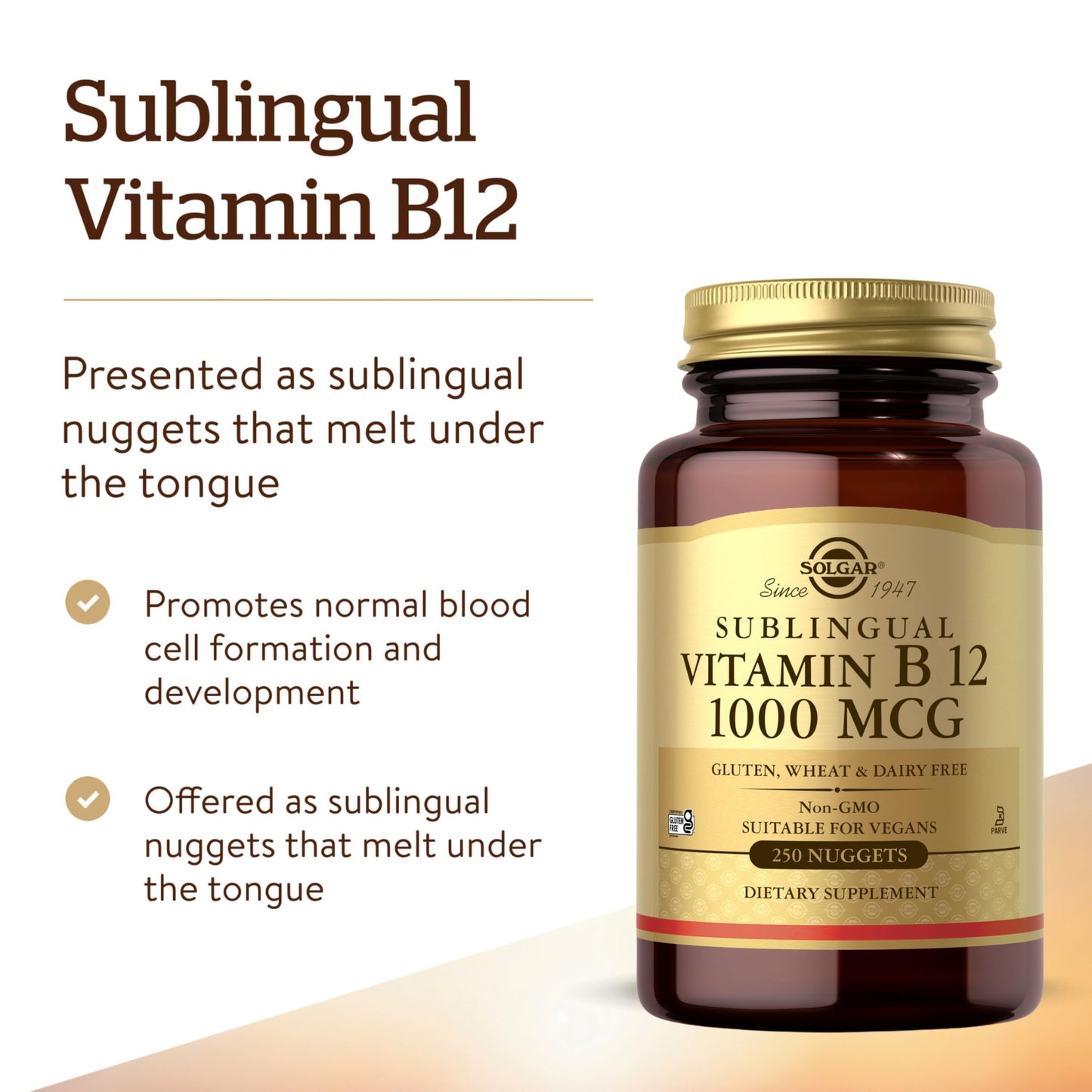 Solgar Vitamin B12 1000 mcg, 250 Nuggets - Supports Production of Energy, Red Blood Cells - Healthy Nervous System - Promotes Cardiovascular Health - Vitamin B - Non-GMO, Gluten Free - 250 Servings - Medaid International