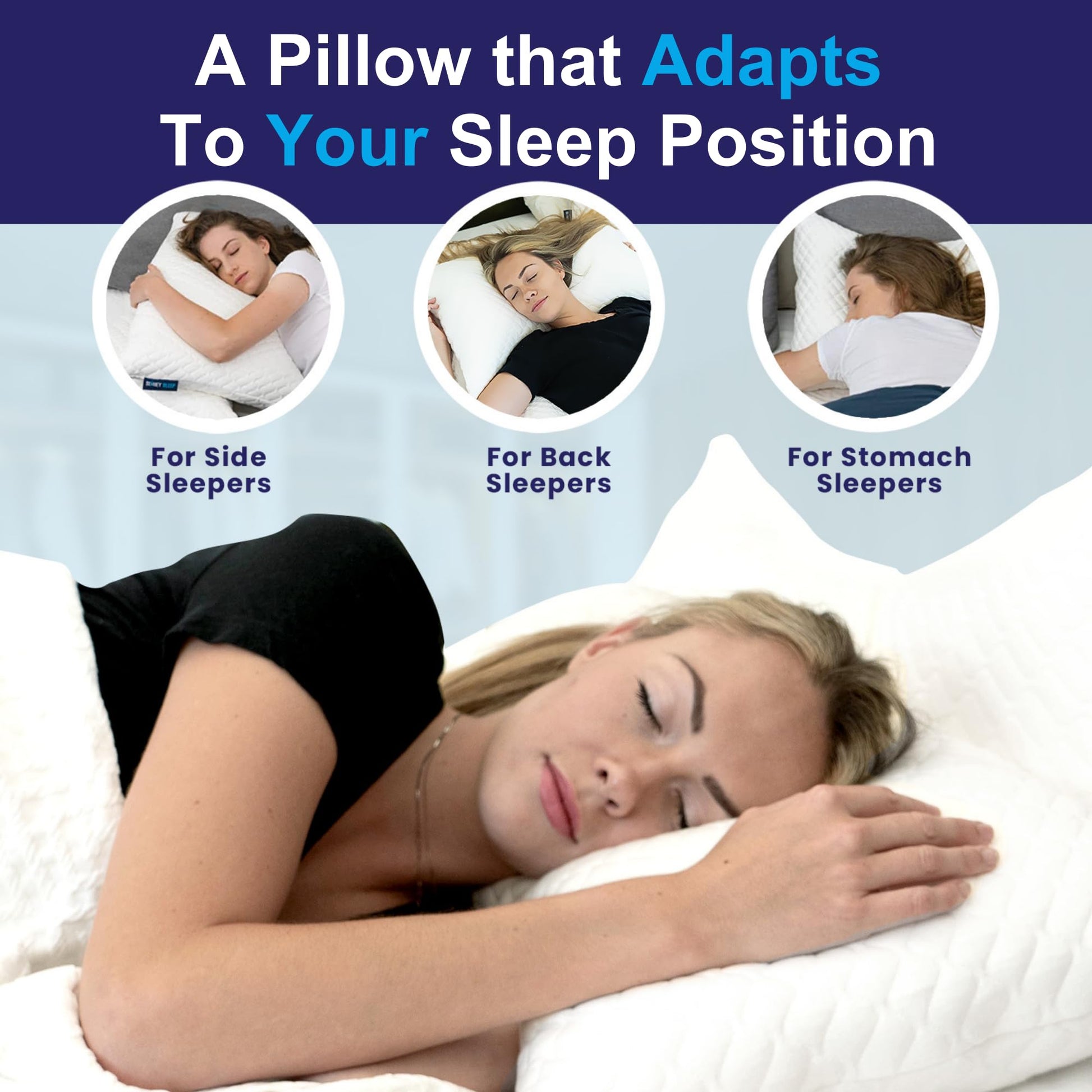 Sidney Sleep Pillow for Side and Back Sleepers - Comfort for Neck and Shoulder Pain - Adjustable Contour Fill - Queen Size - Extra Fill Included (White) - Medaid International