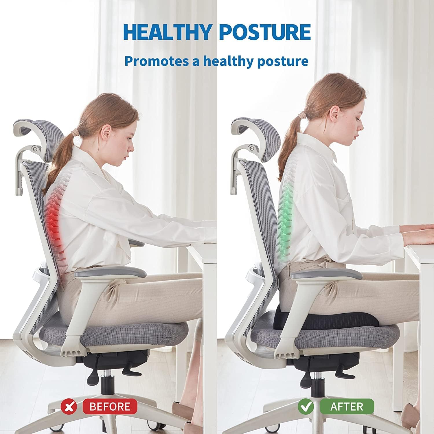 Seat Cushion Non-Slip Desk Chair Cushion Back, Coccyx, Sciatica, Tailbone Pain Relief Butt Pillow - Medaid - Lebanon