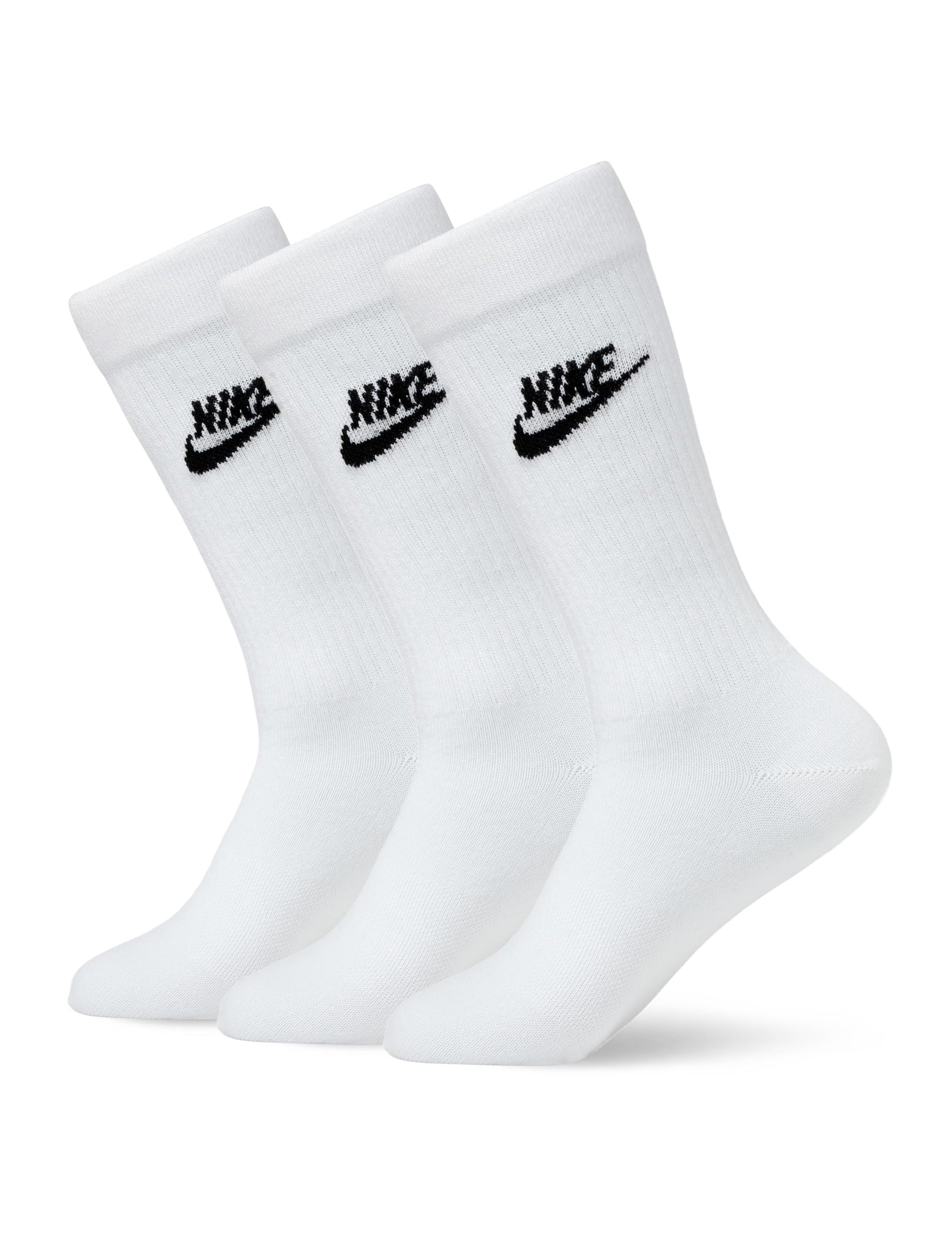 Nike Unisex Sportswear Everyday Essential Crew Socks (3 Pairs), White/Black, Large - Medaid International