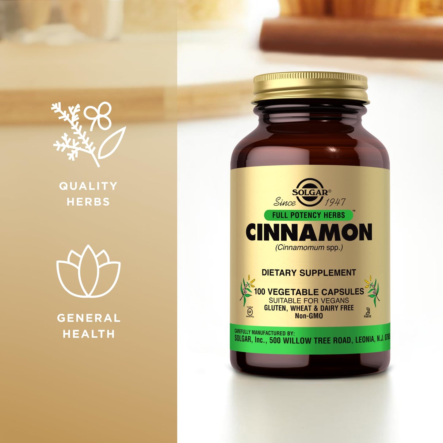 Solgar Cinnamon - 100 Vegetable Capsules - Full Potency (FP) - Non-GMO, Vegan, Gluten Free, Dairy Free, Kosher - 100 Servings - Medaid International