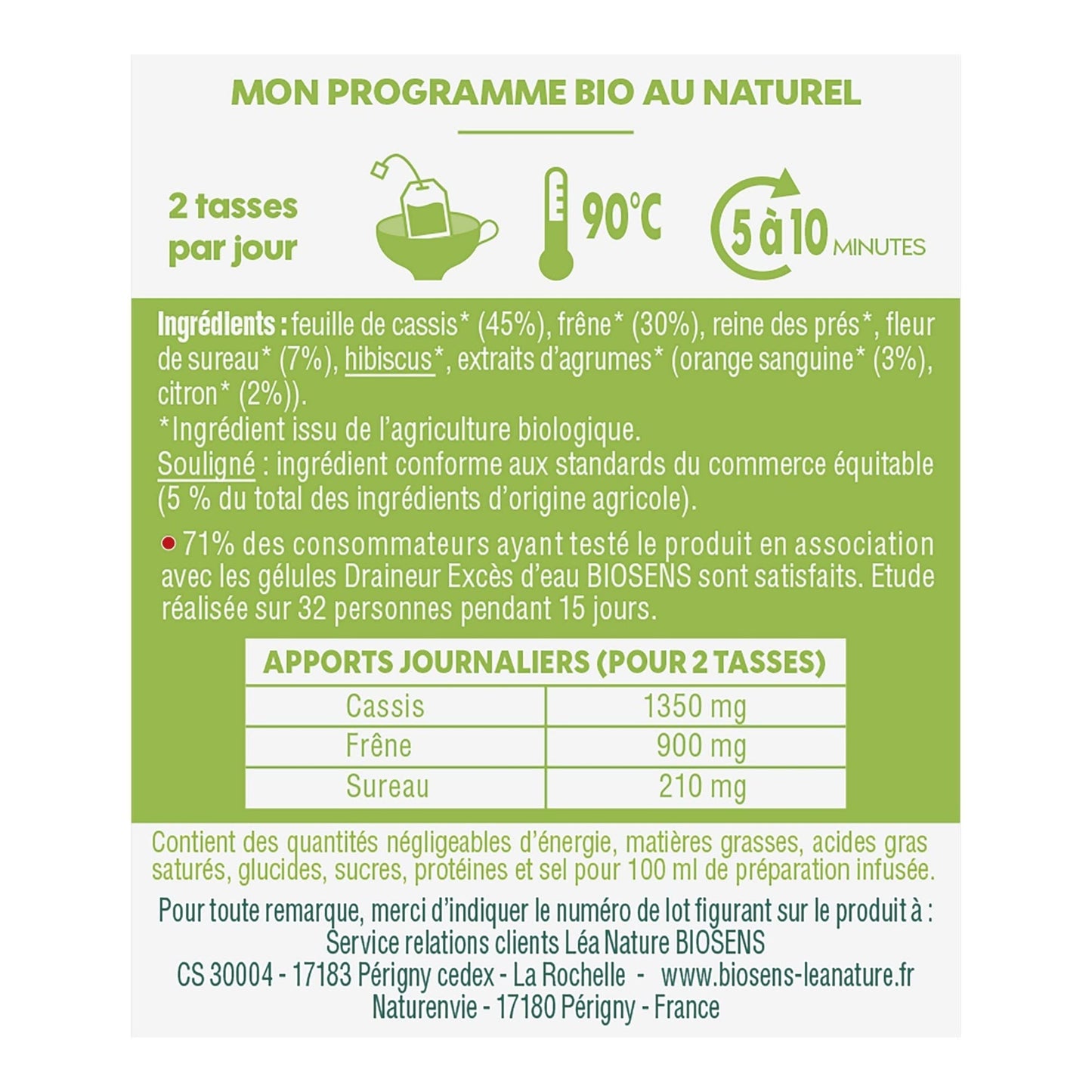 Biosens - Infusion Draineur intense - Cassis, Frêne et Sureau - Certifié Bio AB - Fabriqué en France - 20 sachets - Medaid International