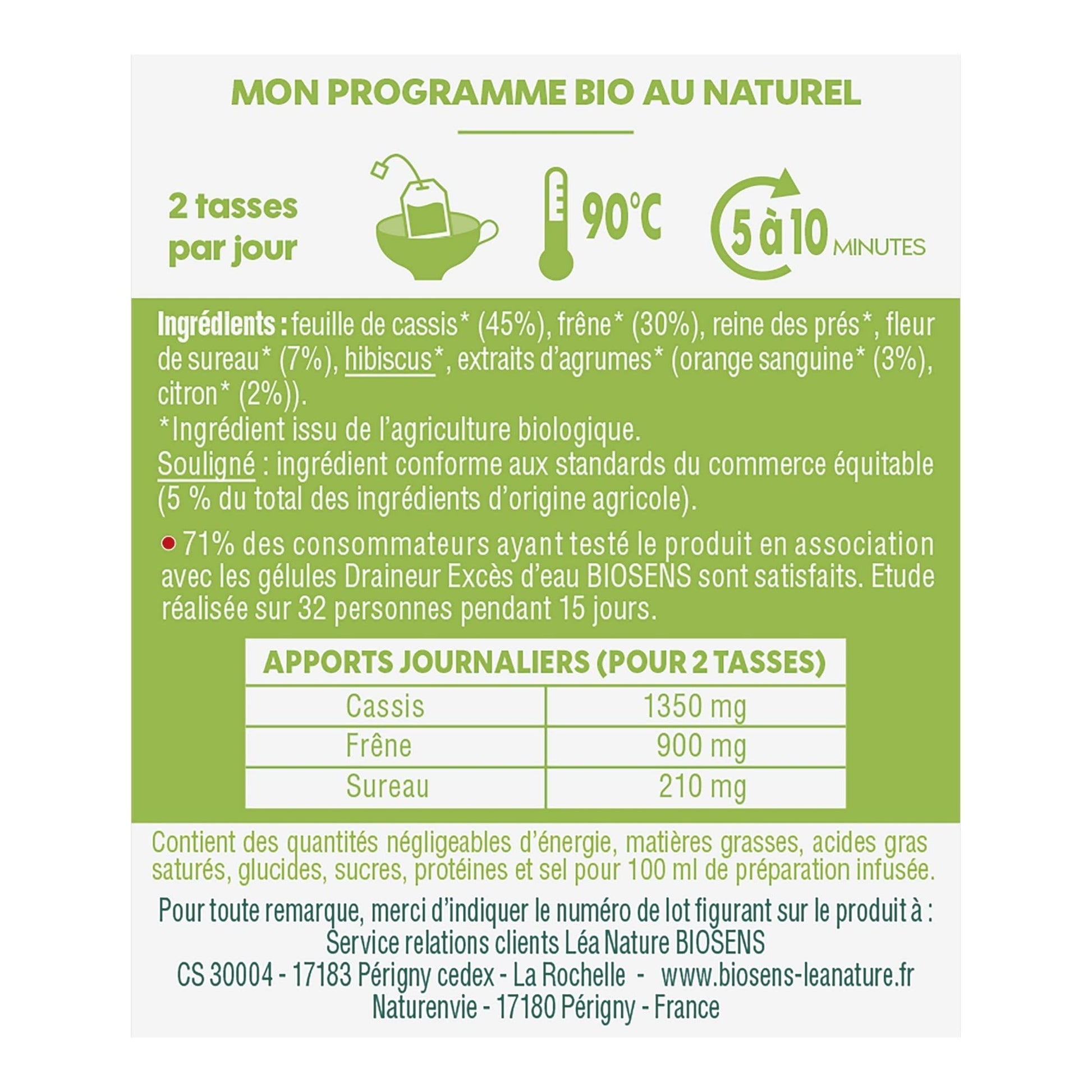 Biosens - Infusion Draineur intense - Cassis, Frêne et Sureau - Certifié Bio AB - Fabriqué en France - 20 sachets - Medaid International