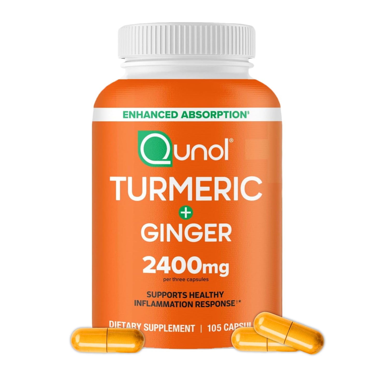 Qunol Turmeric Curcumin with Black Pepper & Ginger, 2400mg Turmeric Extract with 95% Curcuminoids, Extra Strength Supplement, Enhanced Absorption, Joint Support Supplement, 105 Count - Medaid International