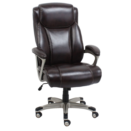 Amazon Basics Big and Tall Executive Chair - Adjustable with Armrest, 350-Pound Capacity,28.5D x 30.25W x 47.9H in, Brown with Pewter Finish - Medaid International