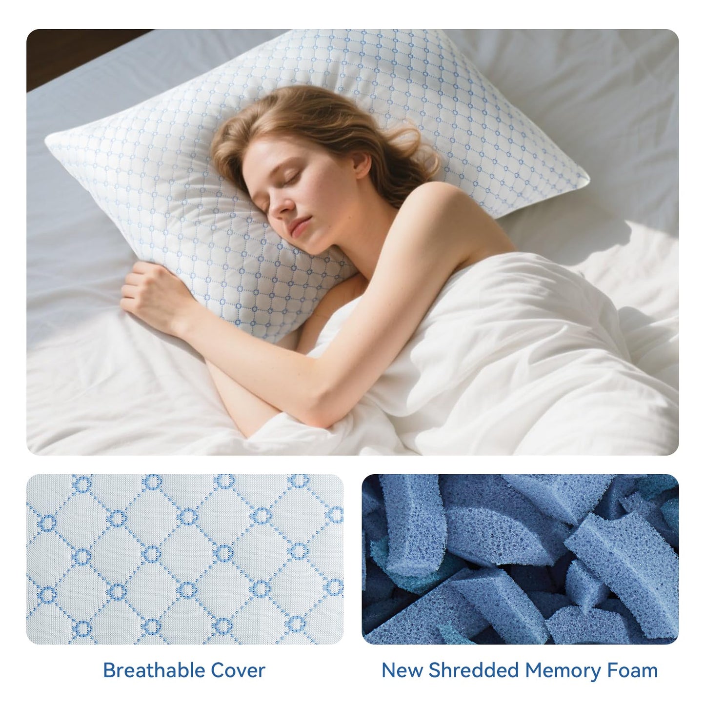 Yagamo Shredded Memory Foam Pillows for Bed Set of 2, Cooling Pillows for Sleeping Queen Size 2 Pack, Adjustable Cool Pillow for Side, Back and Stomach Sleepers - Medaid International