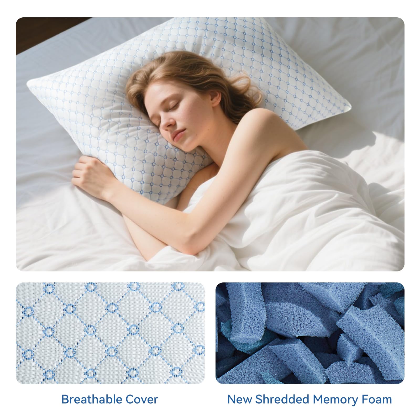 Yagamo Shredded Memory Foam Pillows for Bed Set of 2, Cooling Pillows for Sleeping Queen Size 2 Pack, Adjustable Cool Pillow for Side, Back and Stomach Sleepers - Medaid International