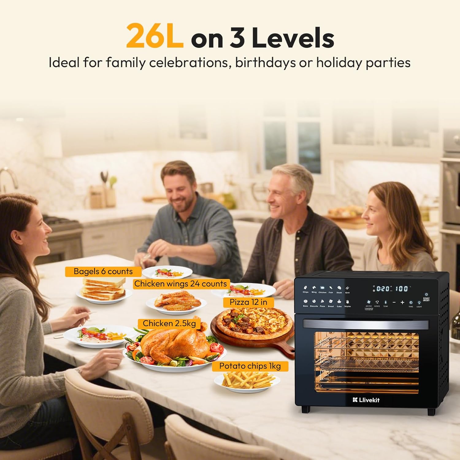 All In One,  XXXL 26L Air Fryer Oven, 1700W - Medaid International
