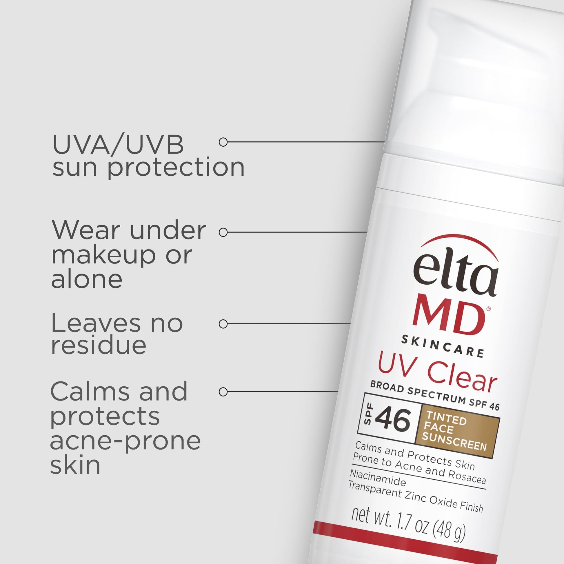 EltaMD UV Clear Tinted Sunscreen for Face, SPF 46 with Zinc Oxide, Oil-Free, Dermatologist Recommended, For Acne-Prone Sensitive Skin, 1.7 oz - Medaid International