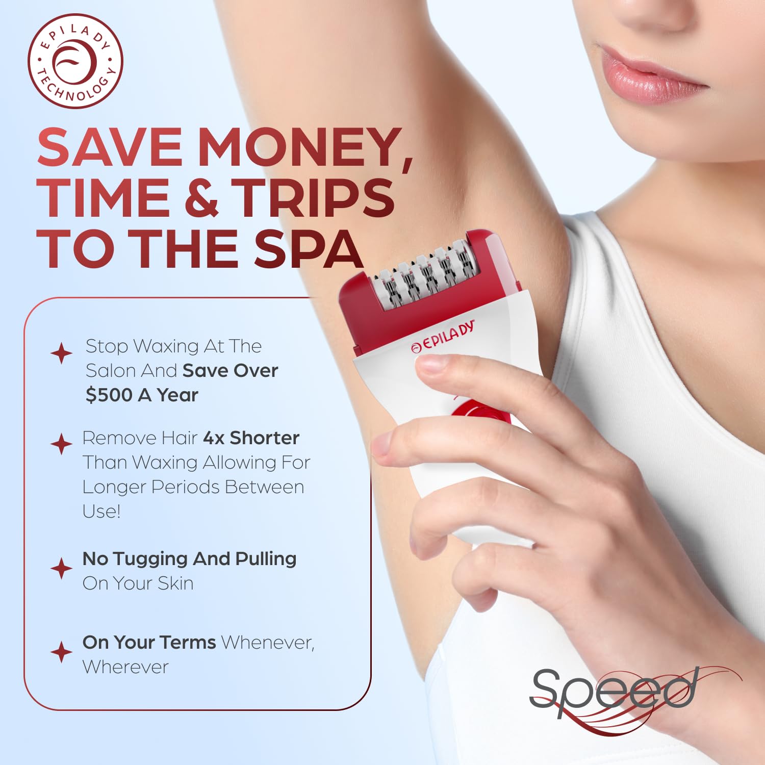 Epilady Speed Corded Epilator for Women | Compact Hair Removal Device for Arms, Legs, Underarms & Bikini Area, Epilators Hair Removal for Women (RED) - Medaid International