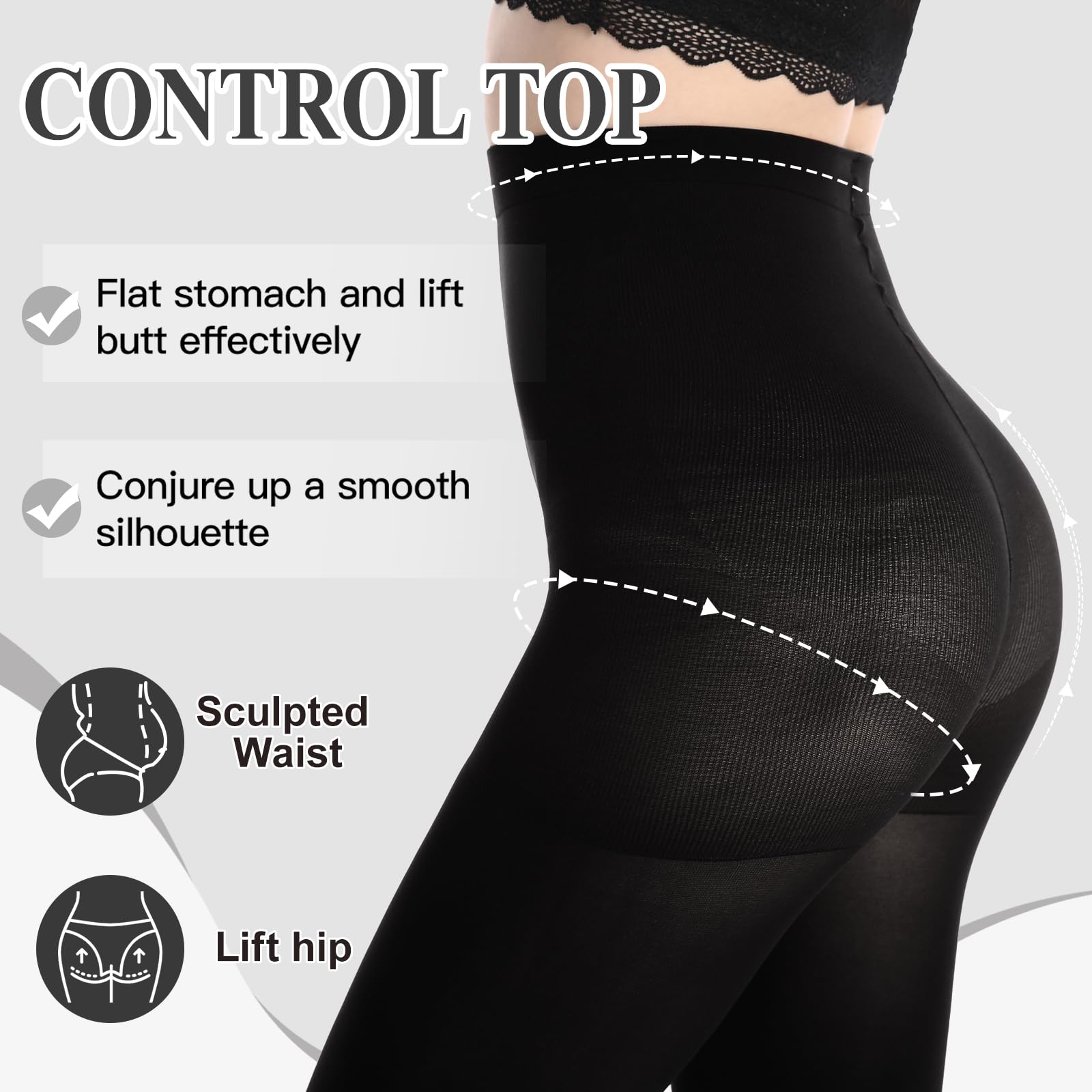 MANZI 2 Pairs Women's Opaque Control Top Tights Comfort Stretch 70 Denier Pantyhose Black Small - Medaid International