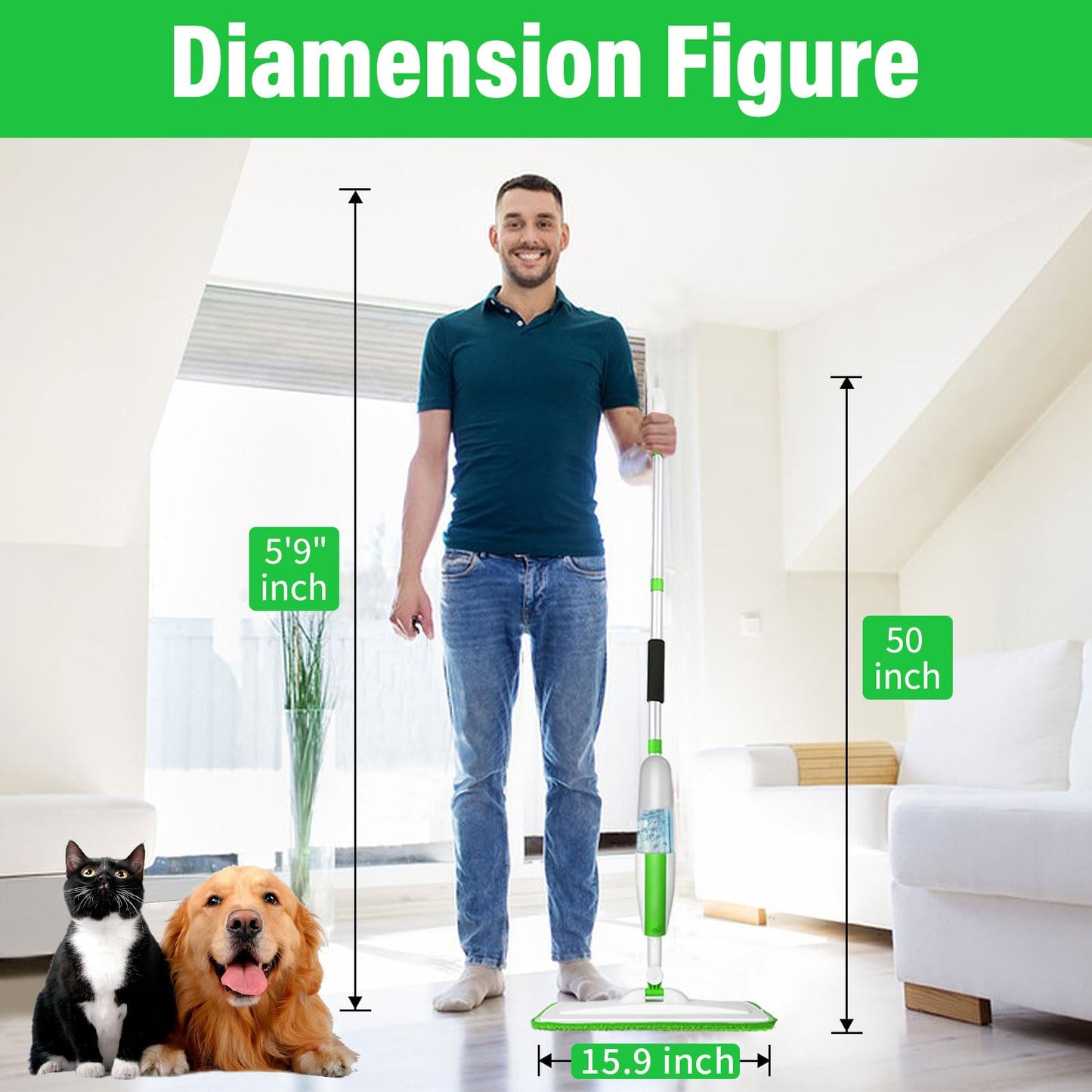 Mops for Floor Cleaning Wet Spray Mop with 14 oz Refillable Bottle and 3 Washable Microfiber Pads Home or Commercial Use Dry Wet Flat Mop for Hardwood Laminate Wood Ceramic - Medaid International