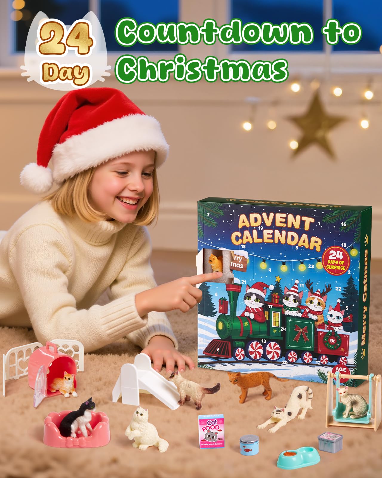 Leapio Cat Advent Calendar 2025, 24 Days Advent Calendar with 12 Figurines & Playground Accessories, Educational Gift for Kids Toddlers & Cat Lovers Boys Girls, Christmas Xmas Countdown Gift - Medaid International