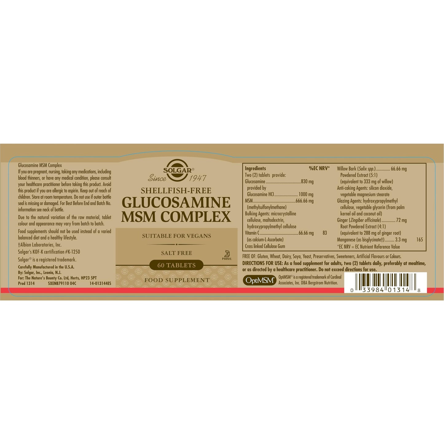 Solgar Glucosamine MSM Complex Tablets, 60 Count - Medaid International