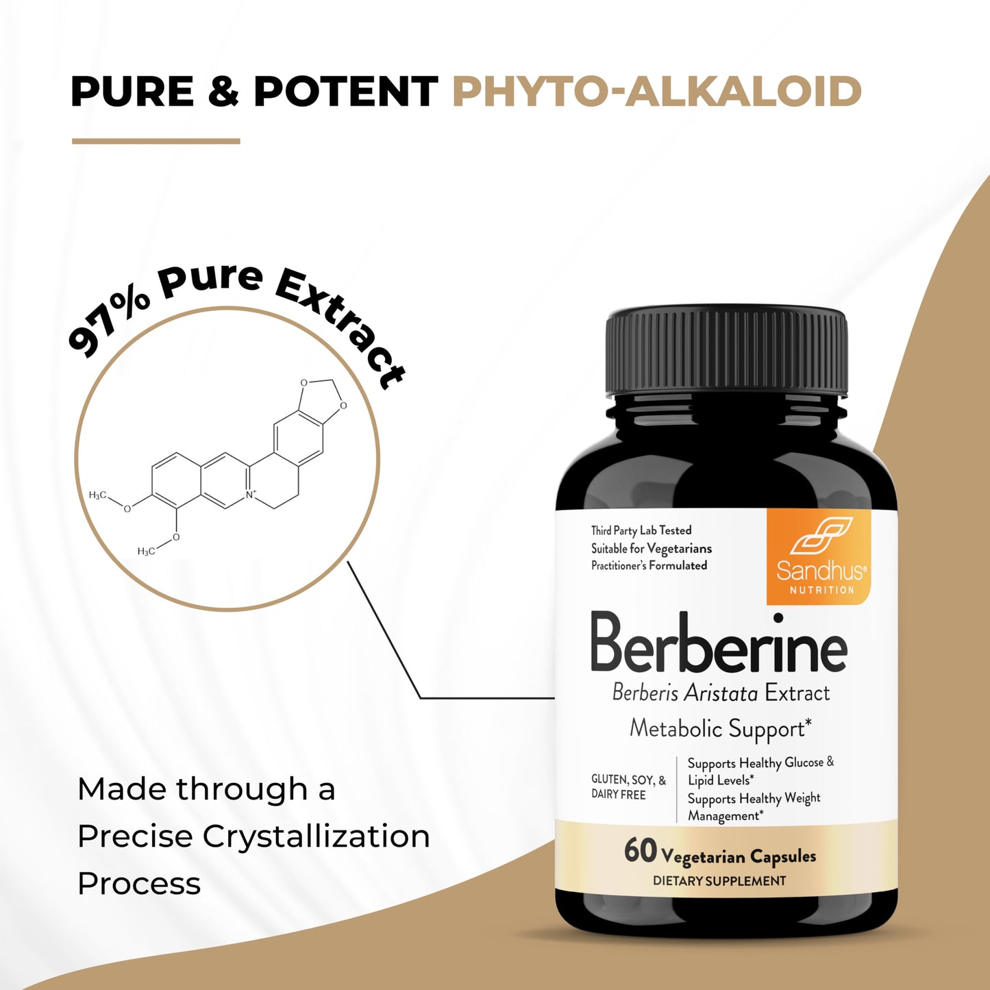 Sandhu's Berberine HCL Supplement 500mg per capsule with 97% Pure Berberis Aristata Extract| 60 count| Supports Weight Management & Healthy Energy levels| Made in USA, Vegetarian, Non-GMO, Gluten Free - Medaid International