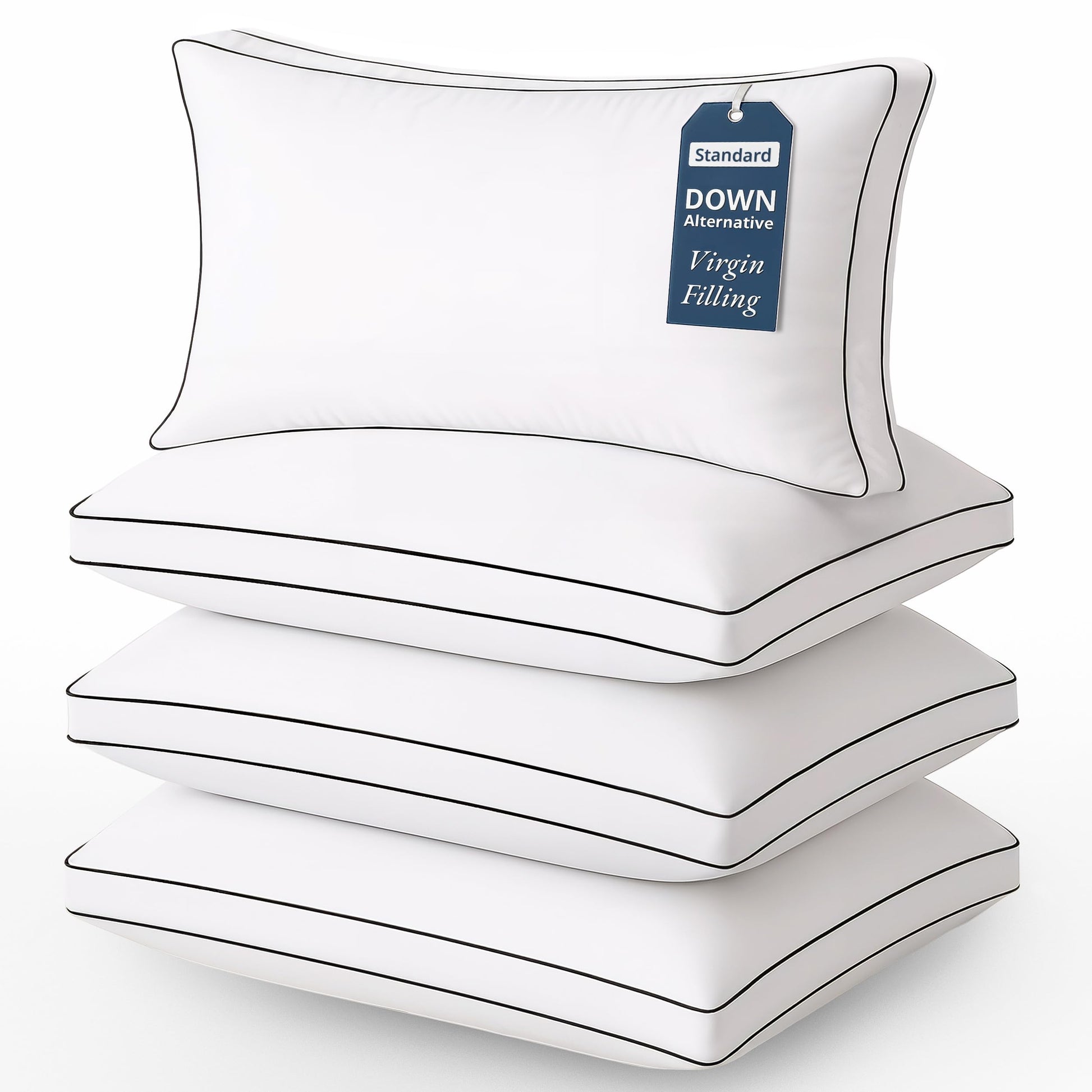 LANE LINEN Pillows Standard Size Set of 4 - Medium Soft Support Gusseted Hotel Quality Pillows for Sleeping, Oeko Tex Certified, Down Alternative Perfect for Back, Stomach or Side Sleepers - White - Medaid International