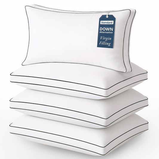 LANE LINEN Pillows Standard Size Set of 4 - Medium Soft Support Gusseted Hotel Quality Pillows for Sleeping, Oeko Tex Certified, Down Alternative Perfect for Back, Stomach or Side Sleepers - White - Medaid International