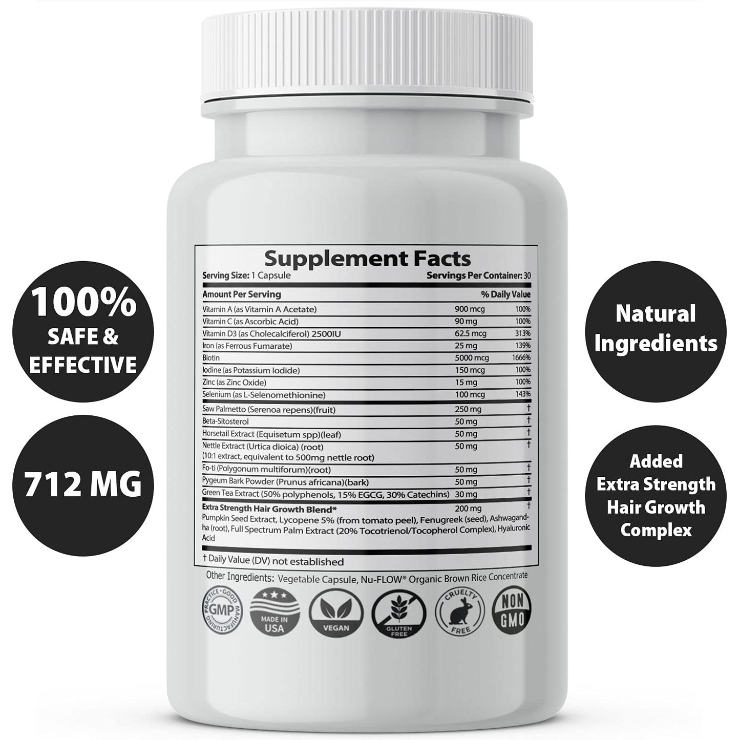 Finanutride Natural DHT Blocker & Hair Growth Capsules - Prevent Hair Loss, Stimulate Follicles, Proprietary Regrowth Treatment - Medaid International