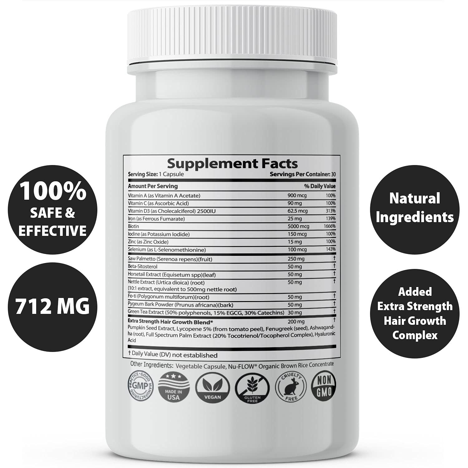 Finanutride Natural DHT Blocker & Hair Growth Capsules - Prevent Hair Loss, Stimulate Follicles, Proprietary Regrowth Treatment - Medaid International