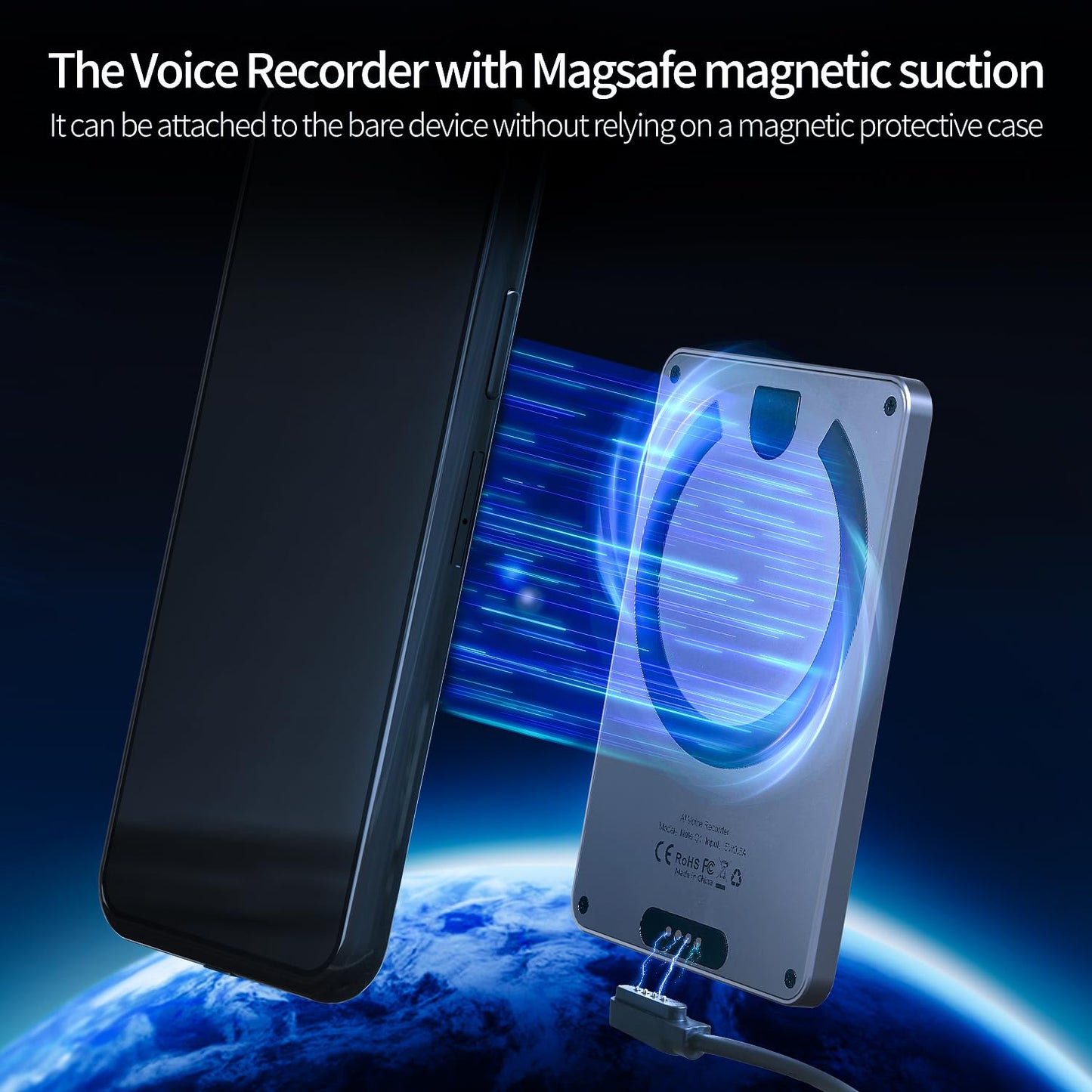 AI Voice Recorder Translator App Control, Transcribe & Summarize with AI Technology, Support Multiple Languages, 64GB, 40H Battery, 10m Pickup, for Lectures, Meetings, Calls, Silver - Medaid International