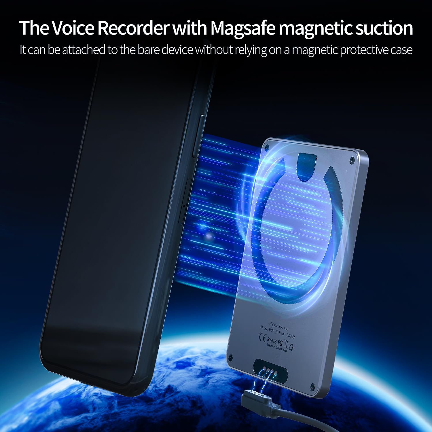 AI Voice Recorder Translator App Control, Transcribe & Summarize with AI Technology, Support Multiple Languages, 64GB, 40H Battery, 10m Pickup, for Lectures, Meetings, Calls, Silver - Medaid International