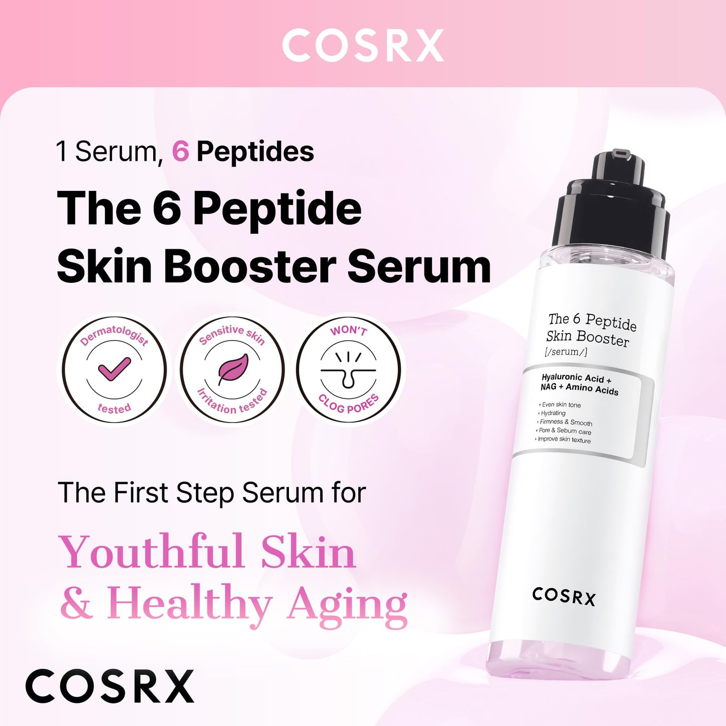 COSRX 6X Peptide Collagen Booster Toner Serum with Copper Peptides, Niacinamide & Hyaluronic Acid Skin Renewal Boosting Facial Essence for All Skin Types, Korean Skin Care, 150mL/5.07 Fl.Oz - Medaid International