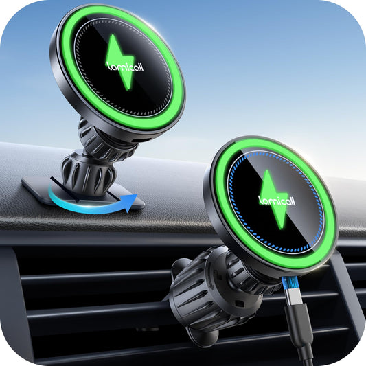 Lamicall 15W for Magsafe Car Mount Charger - [3-in-1 Upgraded Intelligent Chip] 360° Wireless Car Phone Holder Charger Vent Dashboard Magnetic Phone Holders for Your Car for iPhone 17 16 15 Pro Max - Medaid International