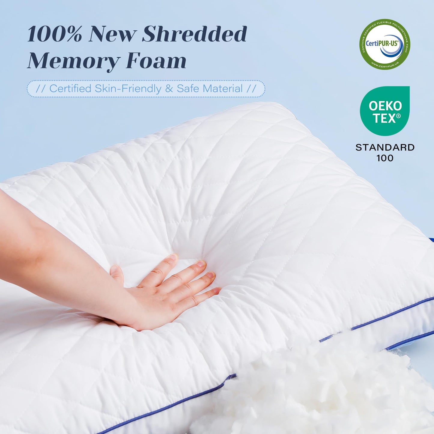 Mosluna Shredded Memory Foam Pillows Queen Size Set of 2, Soft Bed Pillow for Side and Back Sleepers, Medium Firm Pillows 2 Pack with Gusset(20"x30") - Medaid International