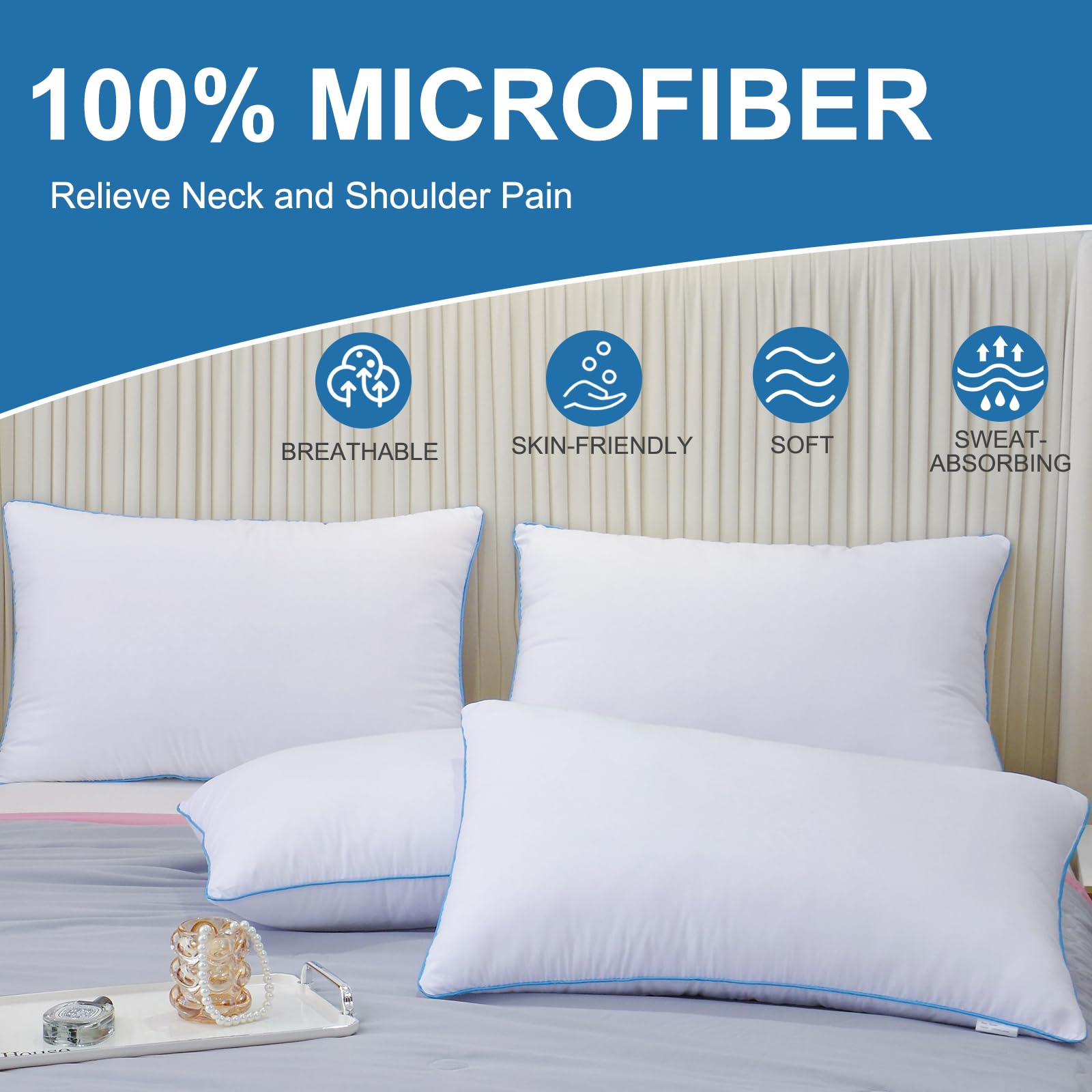 Uniqwamer Bed Pillows for Sleeping 4 Pack - Luxury Hotel Quality Pillows Standard Size Set of 4 - Cooling Pillows with Premium Plush Soft Down Alternative Fill for Back Side Sleepers - Medaid International