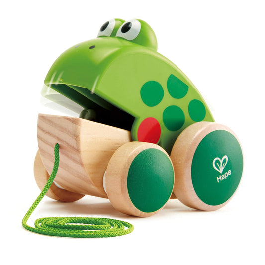 Hape Frog Pull-Along | Wooden Frog Fly Eating Pull Toddler Toy, Bright Colors - Medaid International