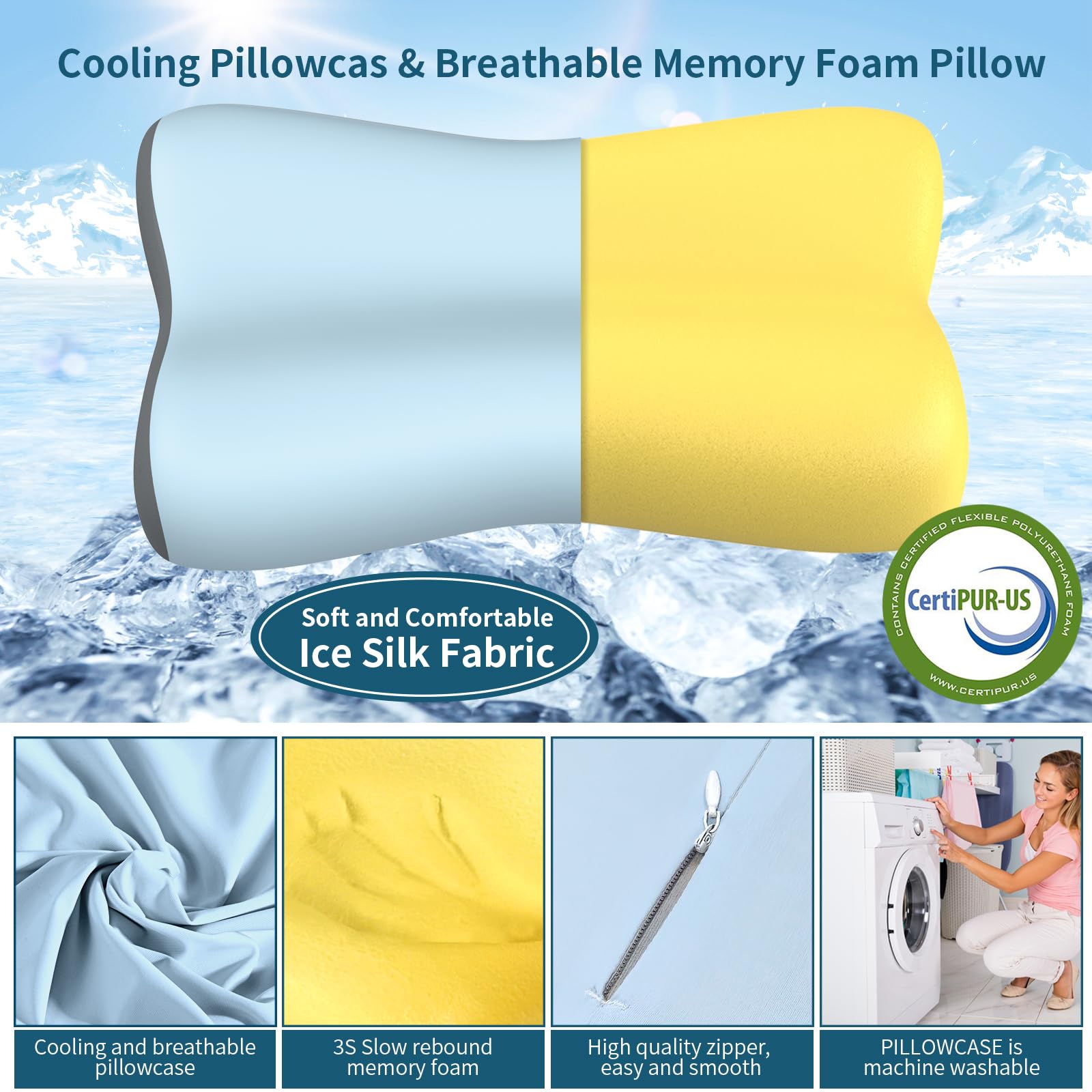 Cervical Neck Pillow, Contour Memory Foam Pillows for Neck Pain Relief, Ergonomic Pillow for Sleeping, Orthopedic Bed Pillow Neck Support Pillow for Side Back Stomach Sleepers with Cooling Pillowcase - Medaid International